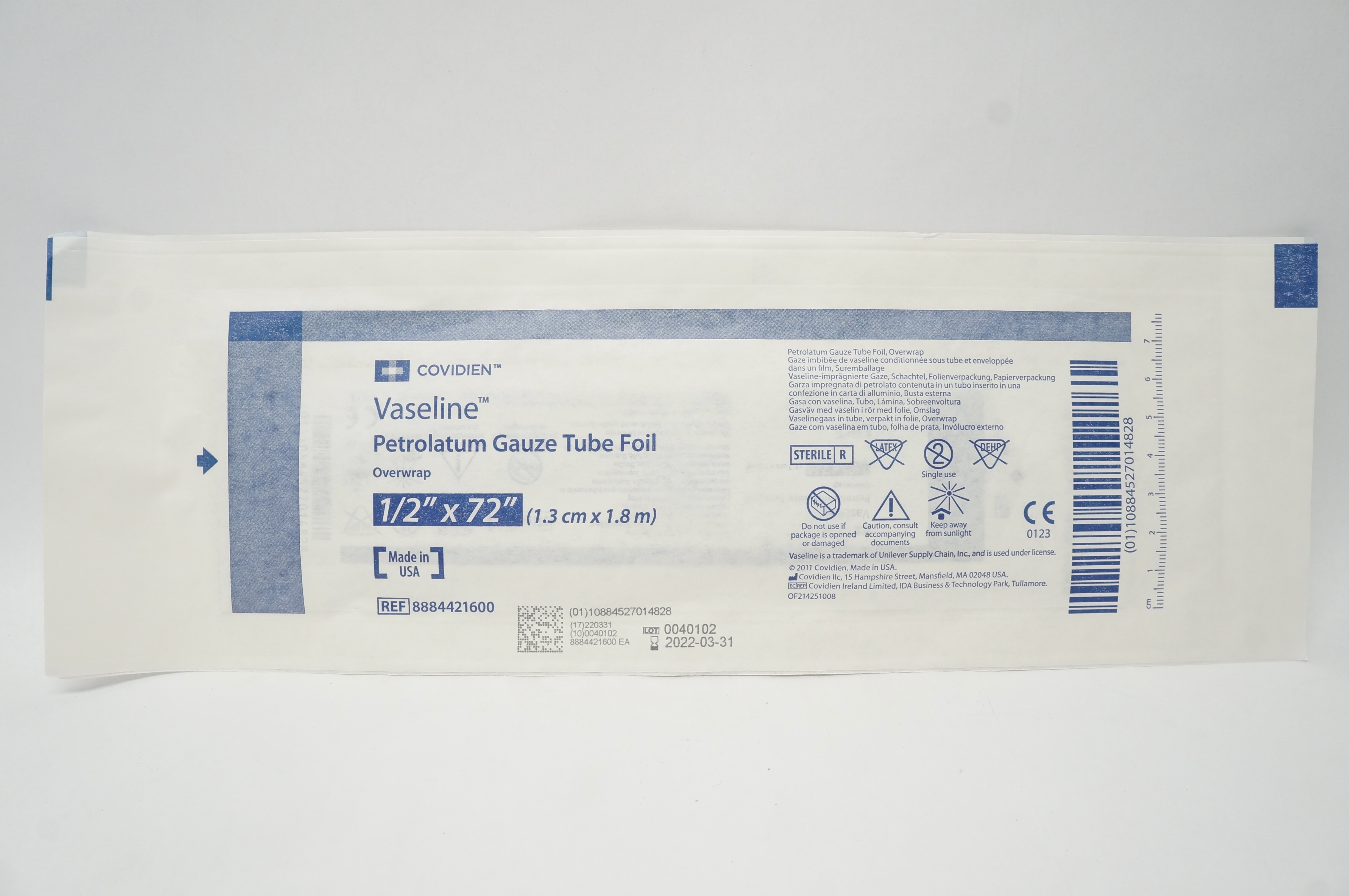 Covidien 8884421600 Vaseline Petrolatum Gauze Tube Foil 1/2 x 72inch (x)