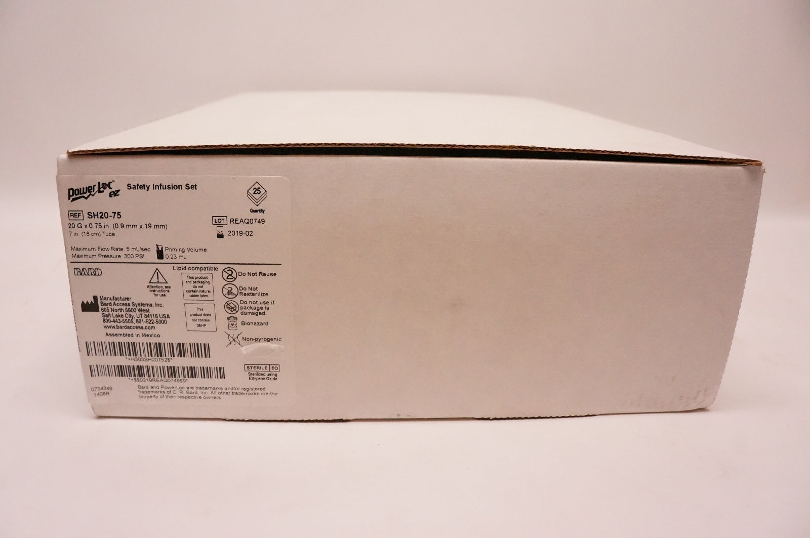 Bard SH20-75 Safety Infusion Set 20G x 0.75inch (x) - Box of 25