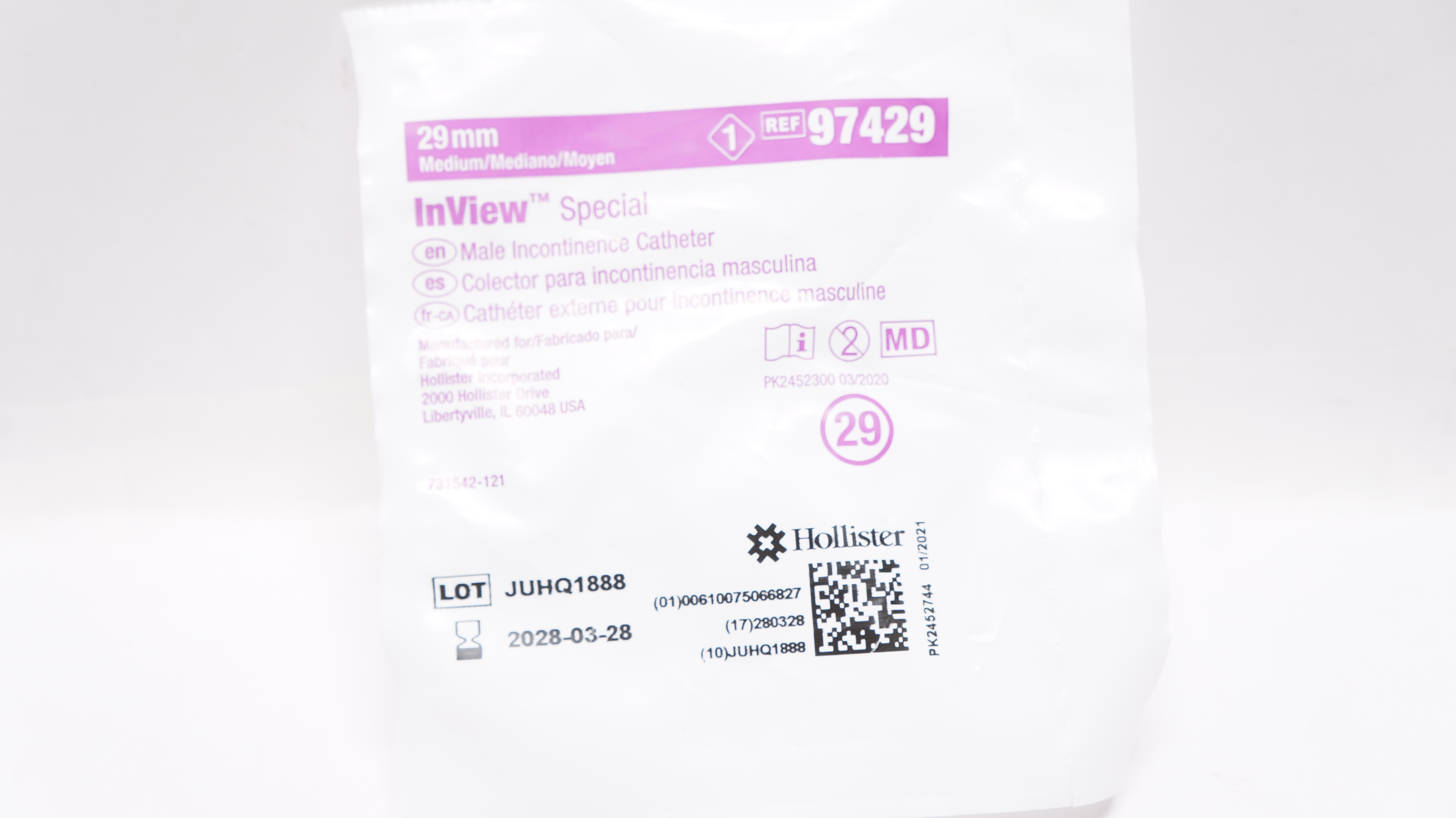 Hollister 97429 InView Special Medium Male Incontinence Cath. 29mm