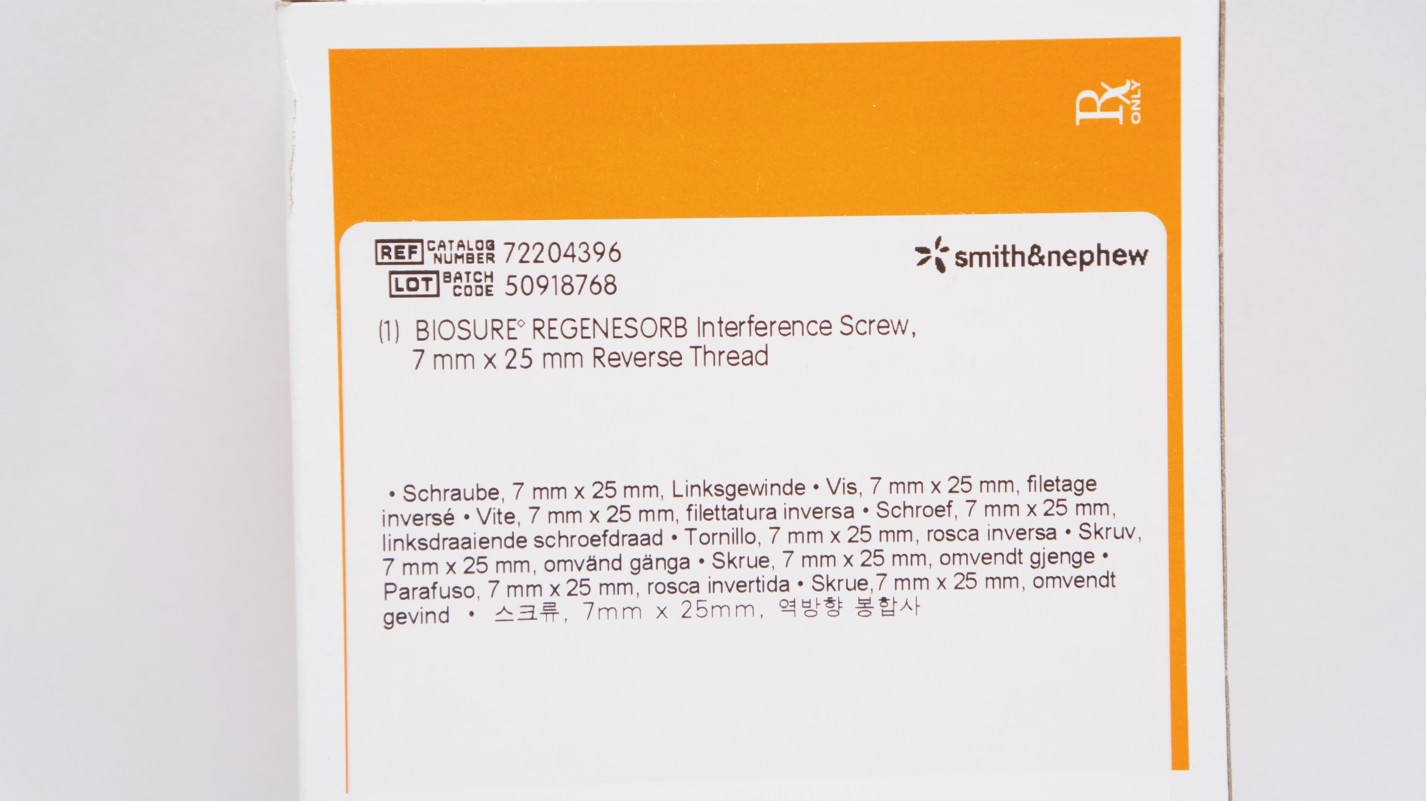 Smith&Nephew 72204396 Biosure Regensorb Interference Screw 7mm x 25mm (x)