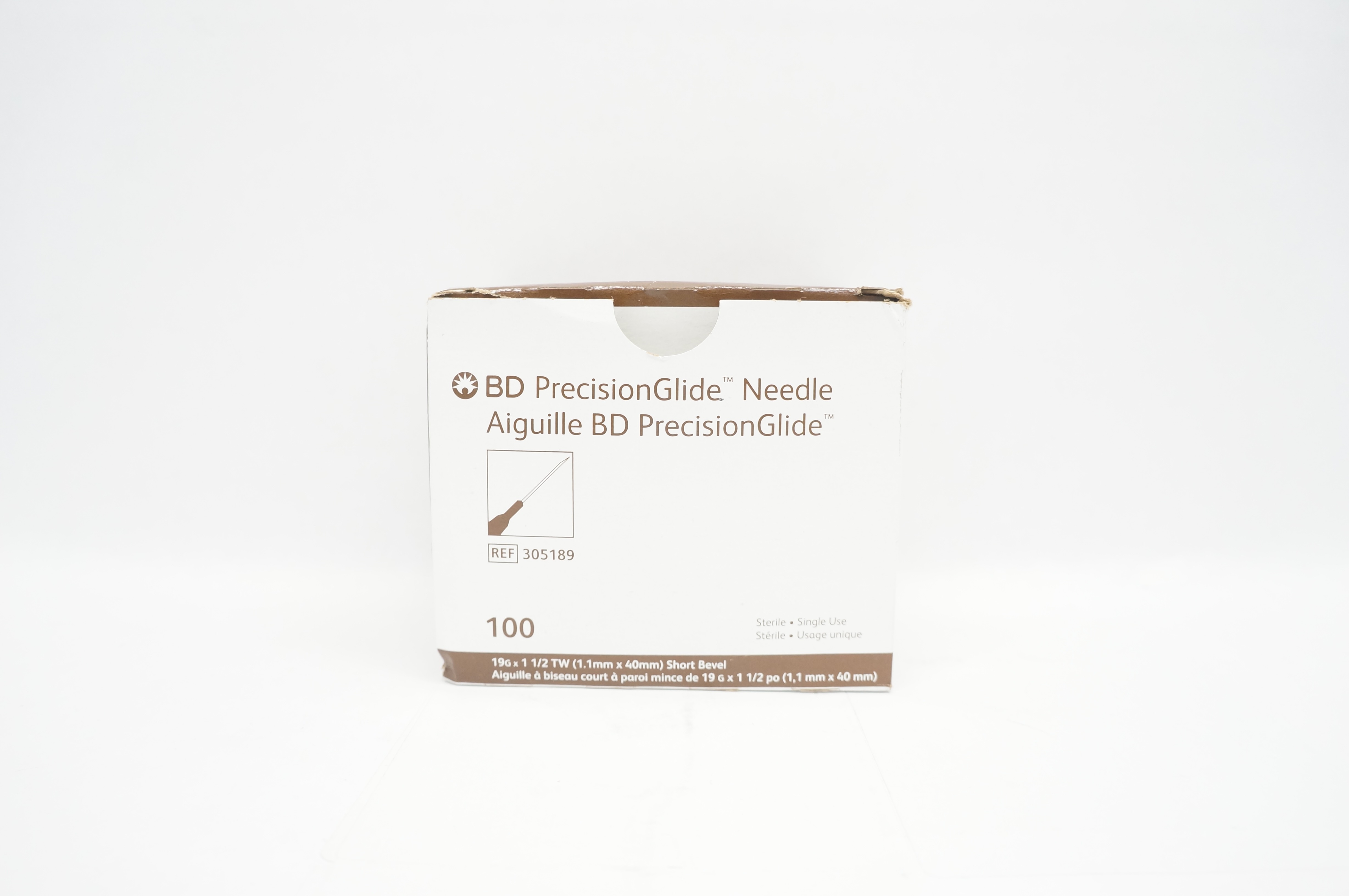 BD 305189 PrecisionGlide Ndle 19G x 1 1/2TW Short Bevel - Box of 100
