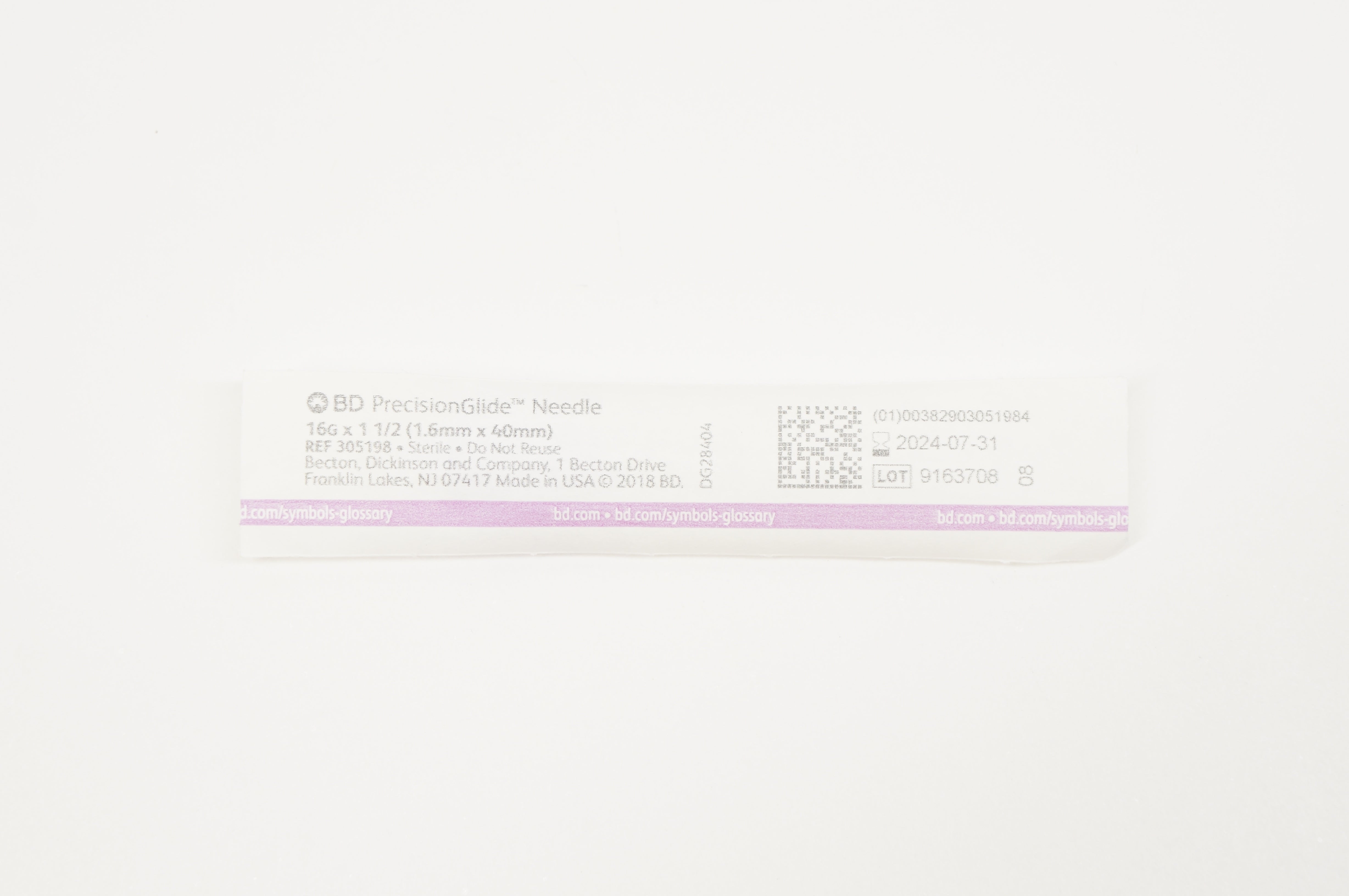 BD 305198 Precision Glide Ndle 16G x 1-1/2inch