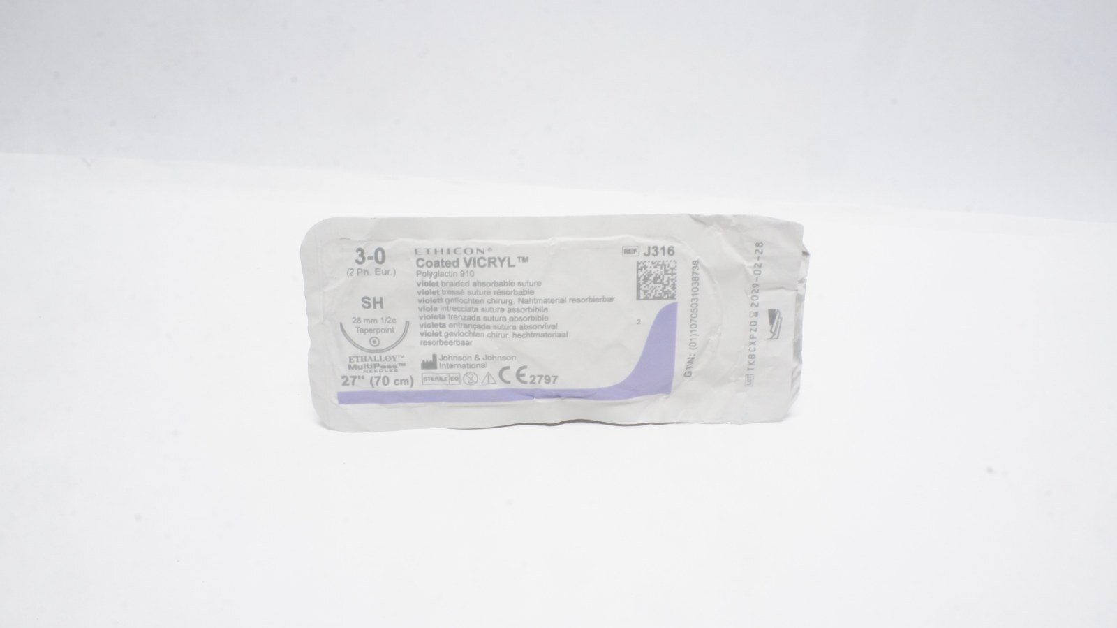 Ethicon J316 Coated VICRYL 3-0 Suture SH Taperpoint 27"