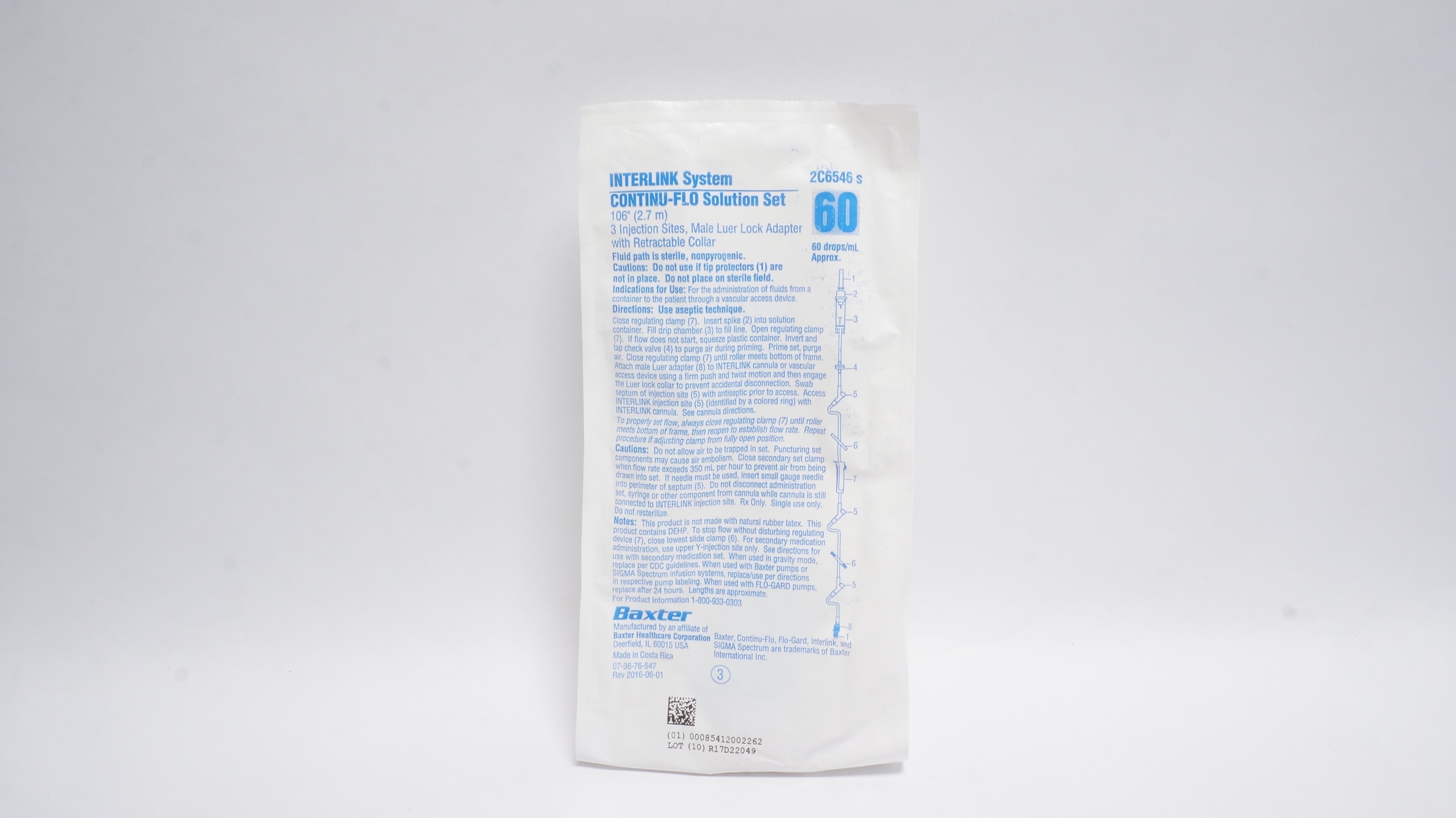 Baxter 2C6546s INTERLINK System CONTINU-FLO Solution Set 106In, 60drops/ml
