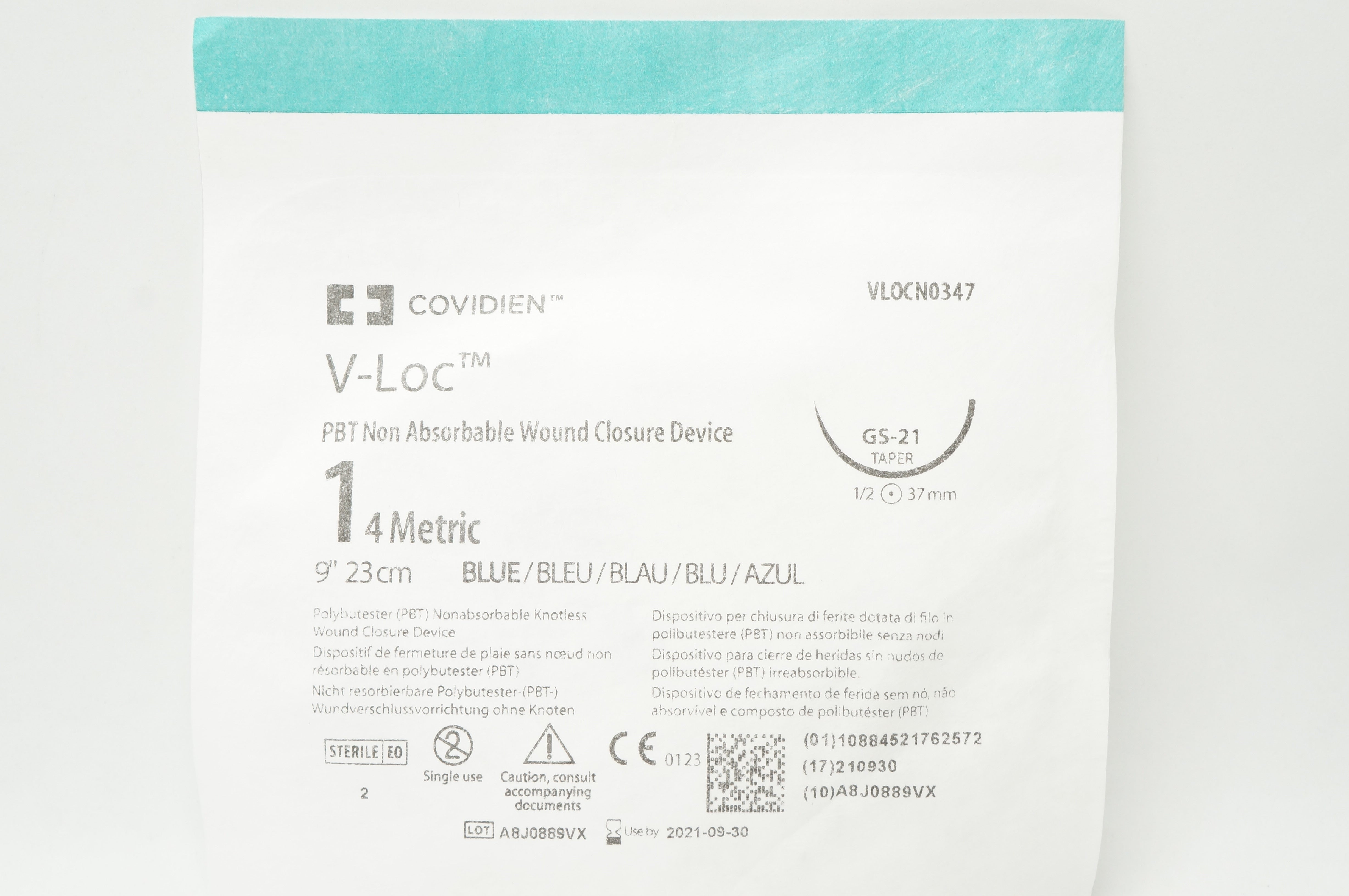 Covidien VLOCN0347 V-Loc  PBT  Device GS-21 Taper 1/2 37mm, 9inch x 23 cm (x)
