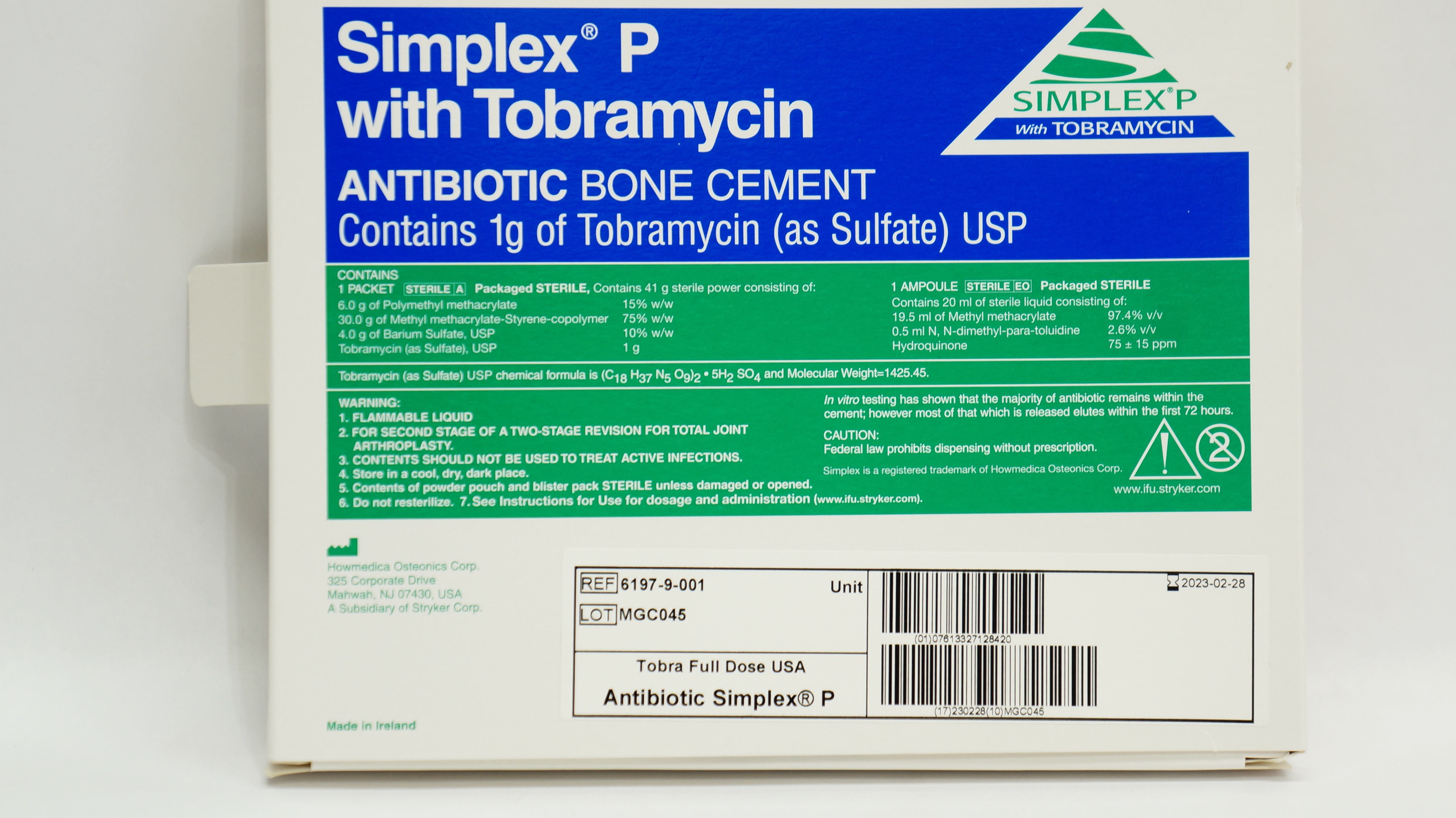 Stryker 6197-9-001 Simplex P Antibiotic Bone Cement with 1gr. Tobramycin (x)