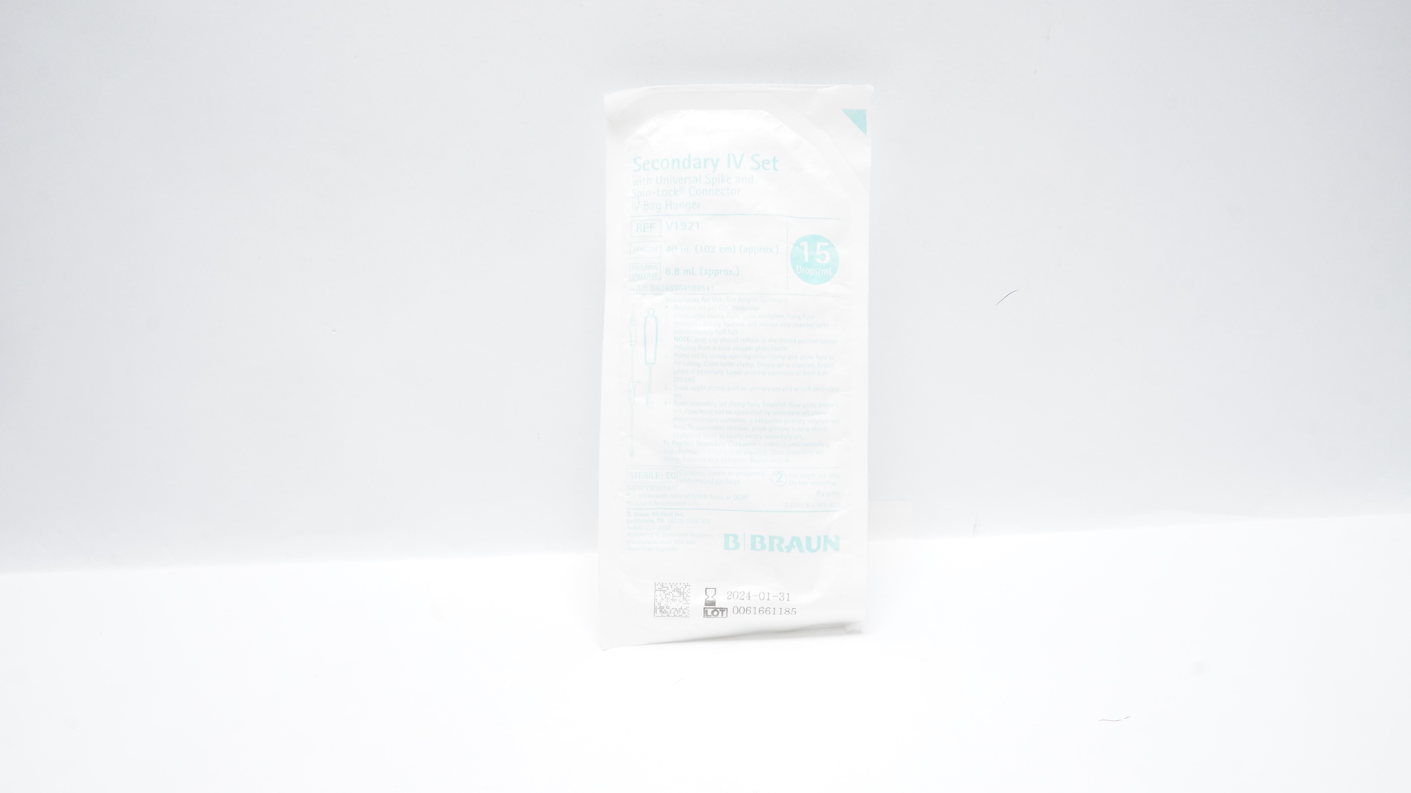 Braun V1921 Secondary IV Transfer Set 15 Drops/mL 40inch Priming Volume 8.8mL(x)