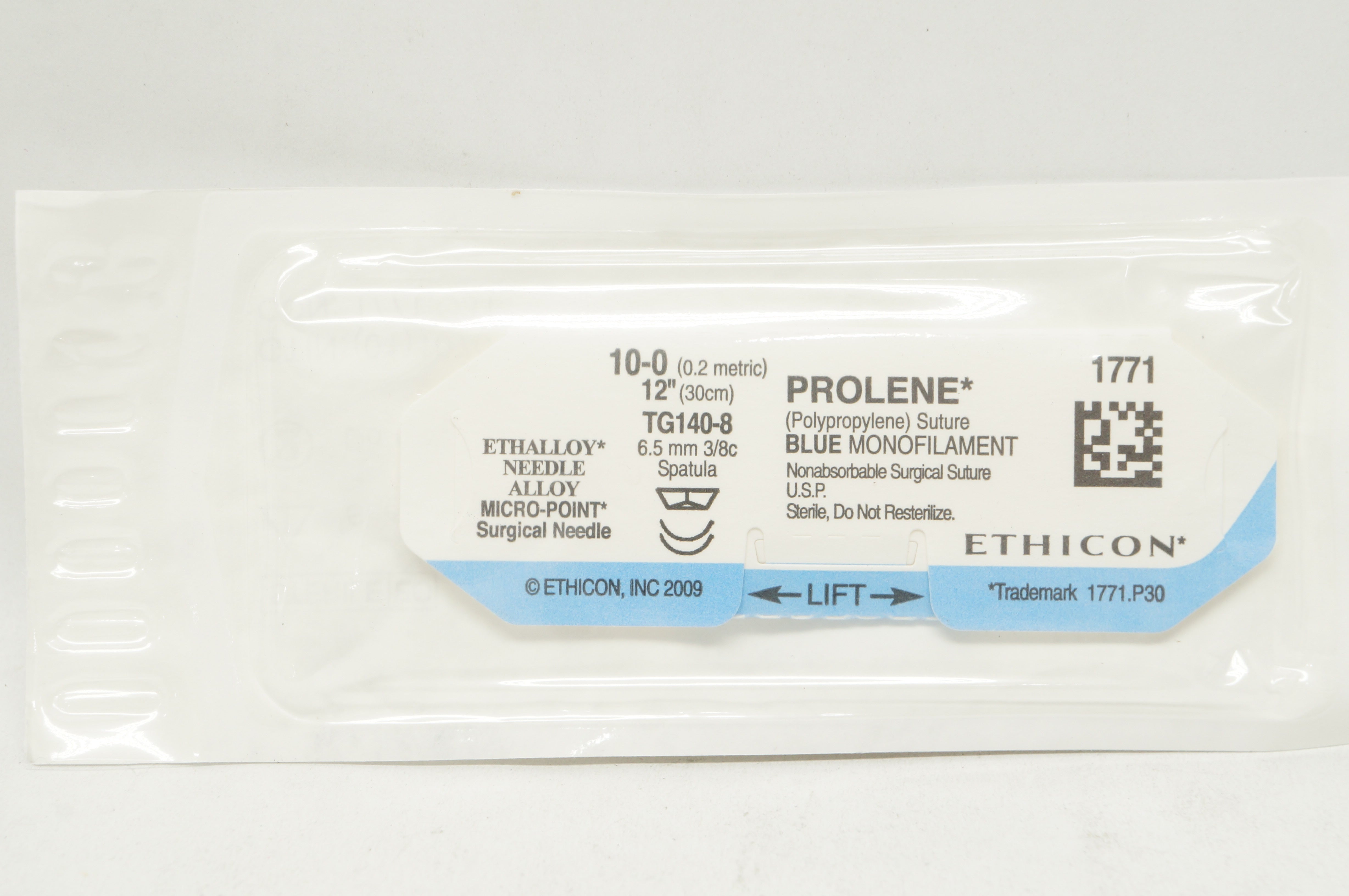 Ethicon 1771 10-0 Prolene Stre TG140-8 6.5mm 3/8c Spatula 12inch (x)
