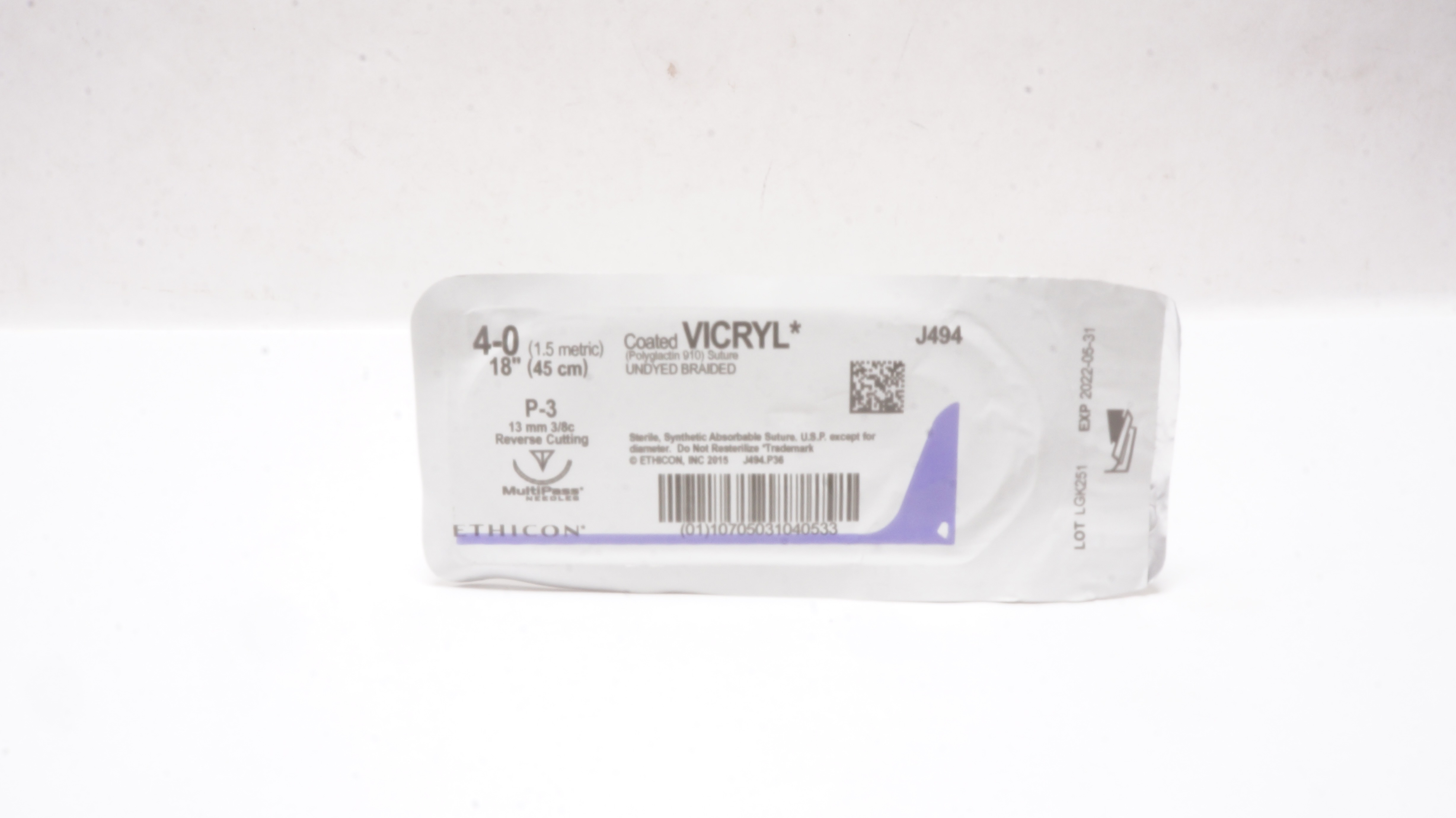 Ethicon J494 4-0 Coated VICRYL P-3 13mm 3/8c Reverse Cutting 18inch (x)