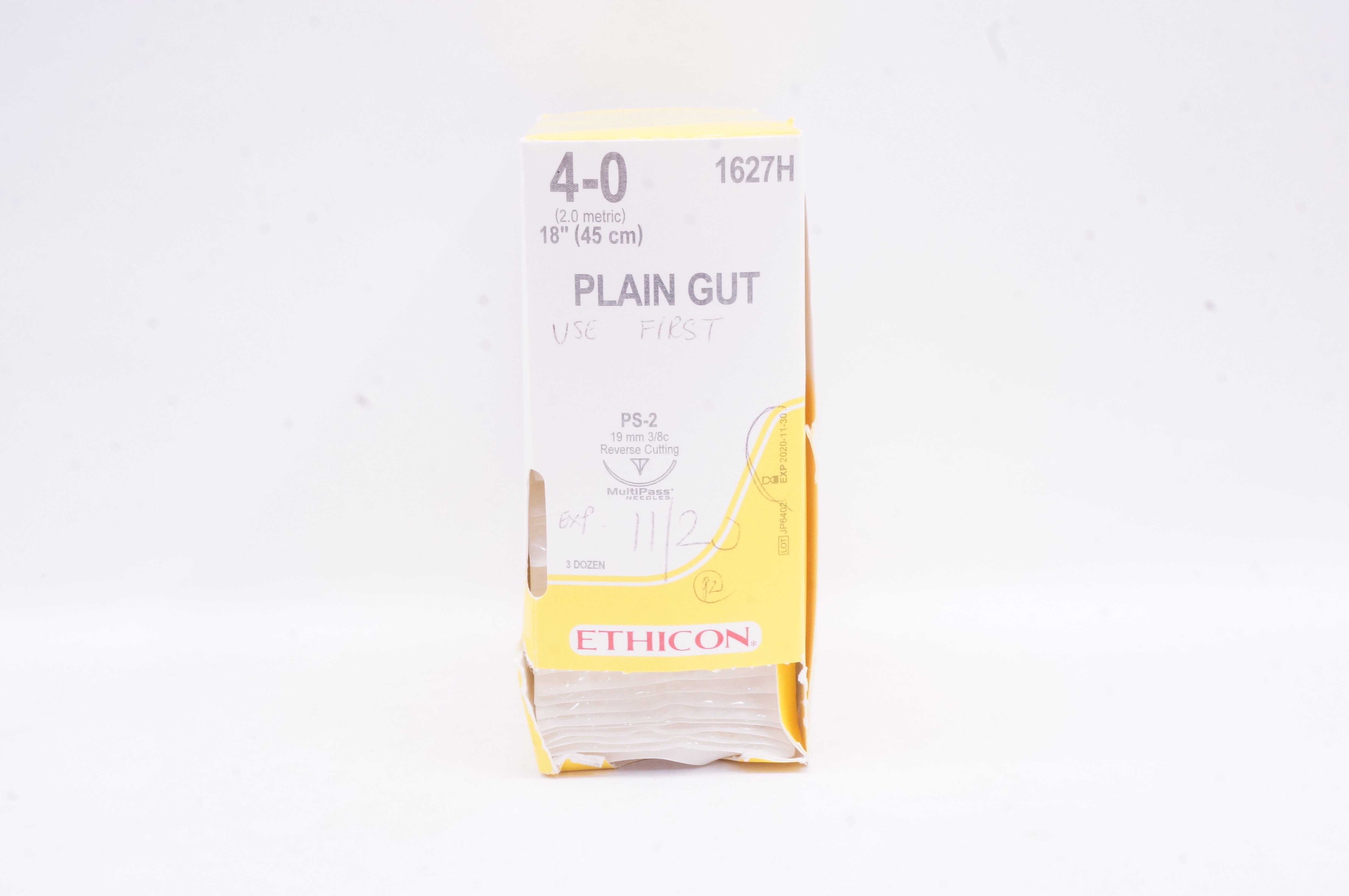 Ethicon 1627H Plain Gut Reverse Cutting, PS-2 19mm 3/8 Circle, 18inch (x)