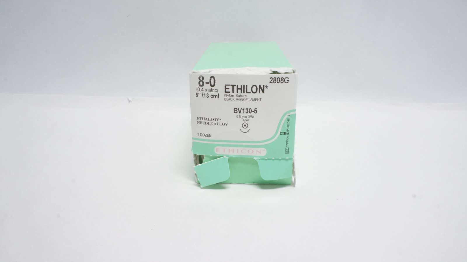 ETHICON 2808G ETHILON Nylon Suture 8-0 Black 5" BV130-5 - box of 12