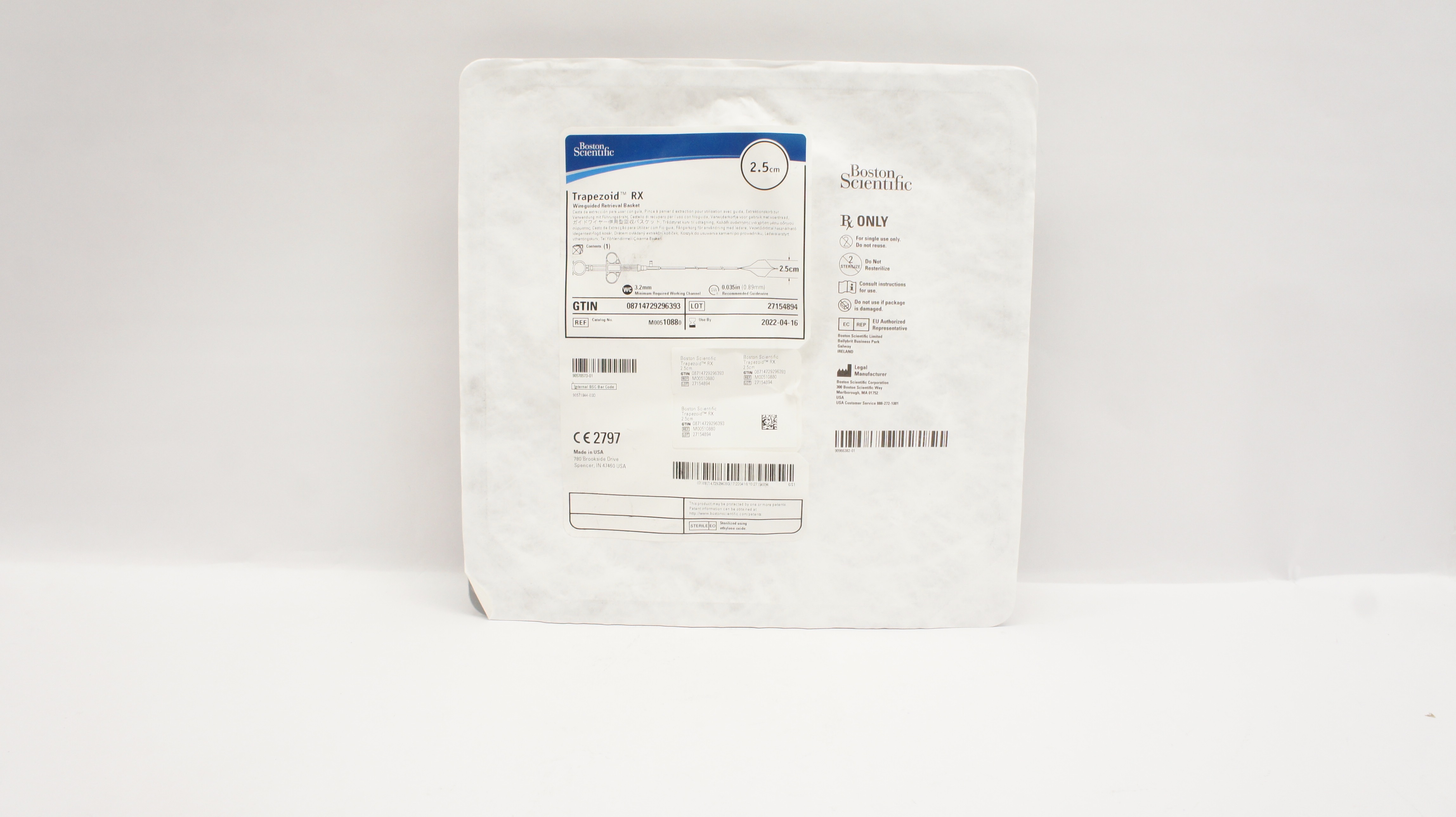 Boston Scientific M00510880 Trapezoid RX Wireguided Retrieval Basket 2.5cm (x)