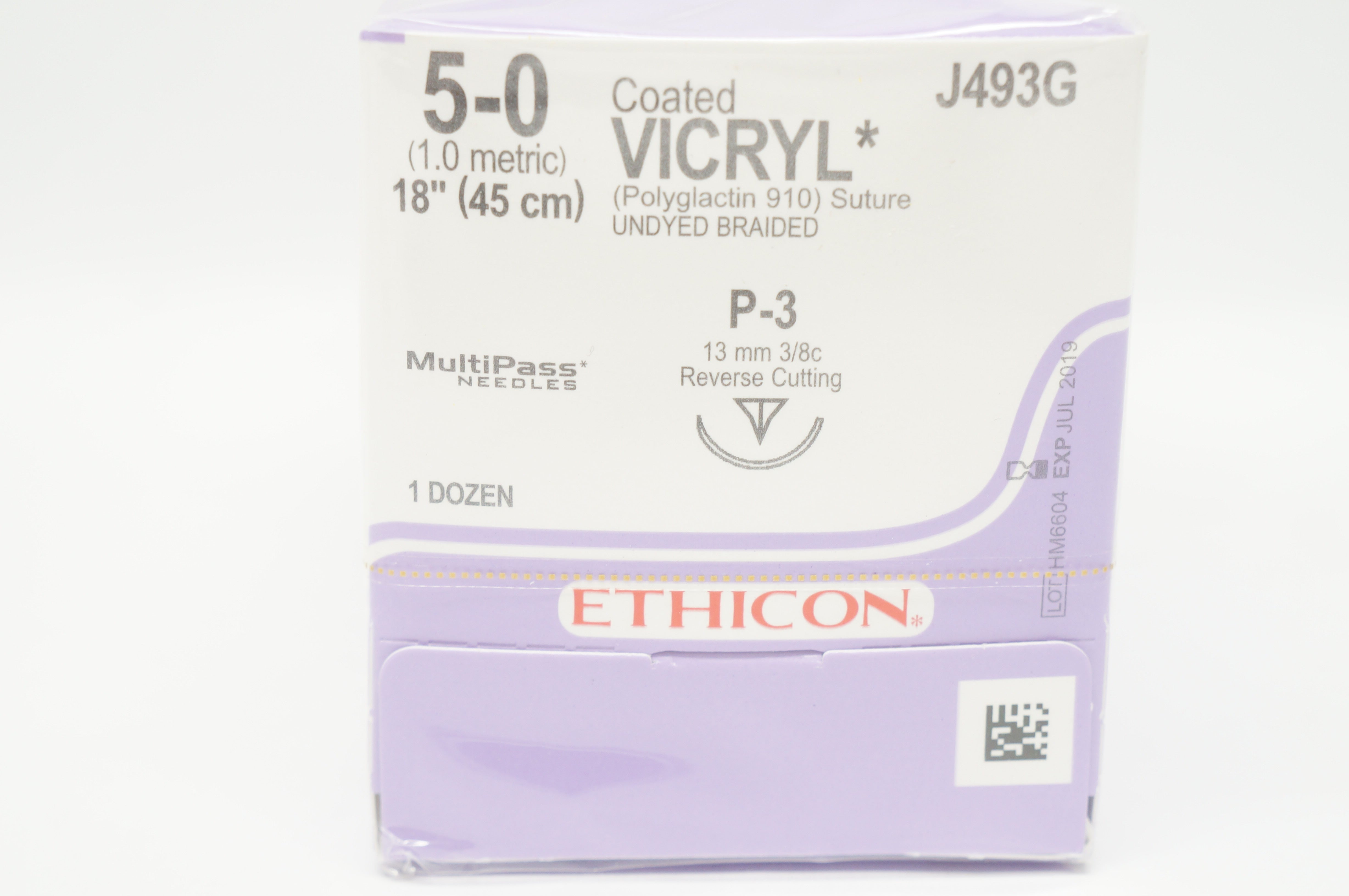 Ethicon J493G 5-0 Coated VICRYL Stre P-3 13mm 3/8 Circle, 18inch (x) - Box of 12
