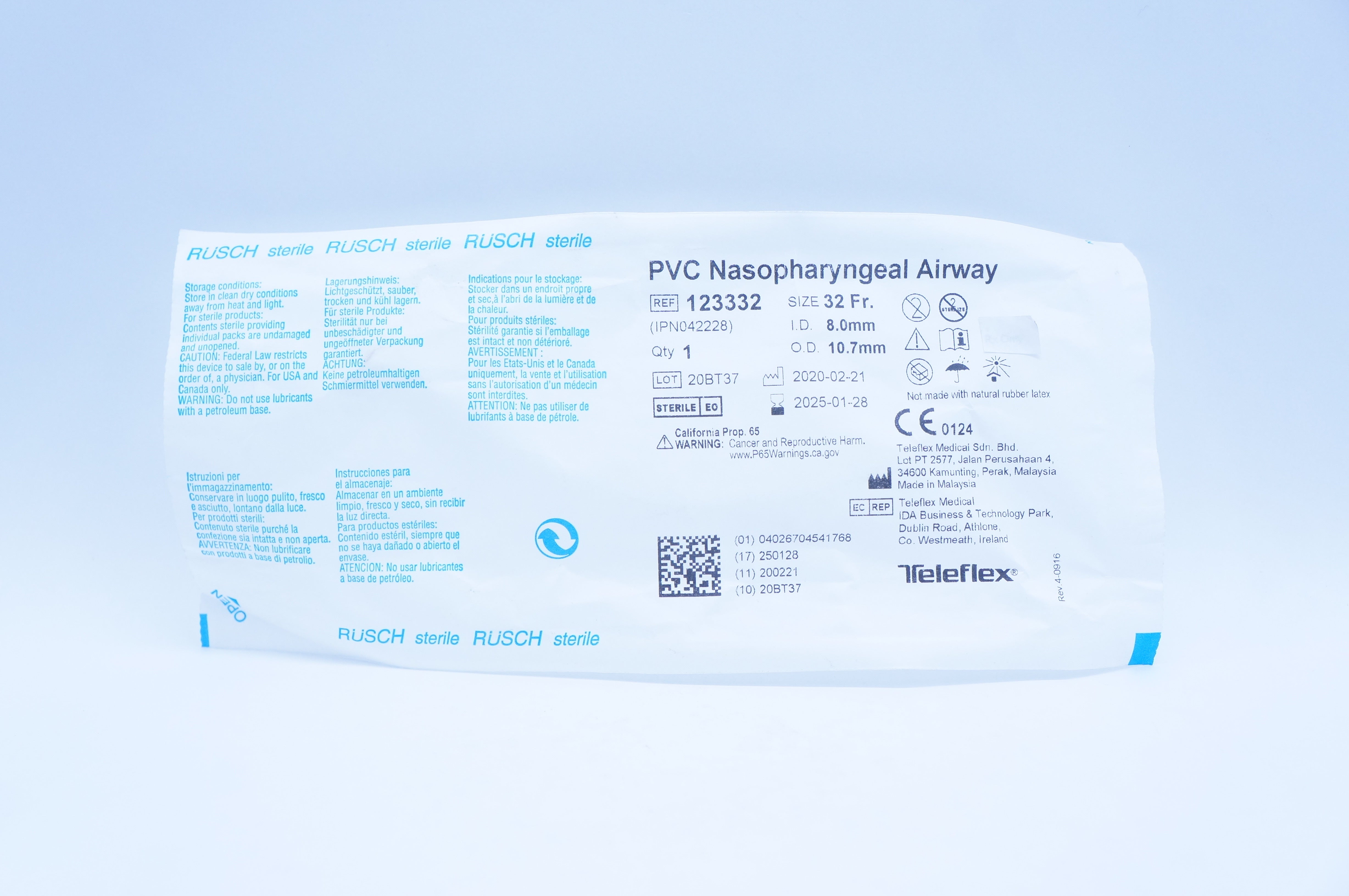 Teleflex 123332 PVC Nasopharyngeal Airway 32 Fr. 8.0mm x 10.7mm