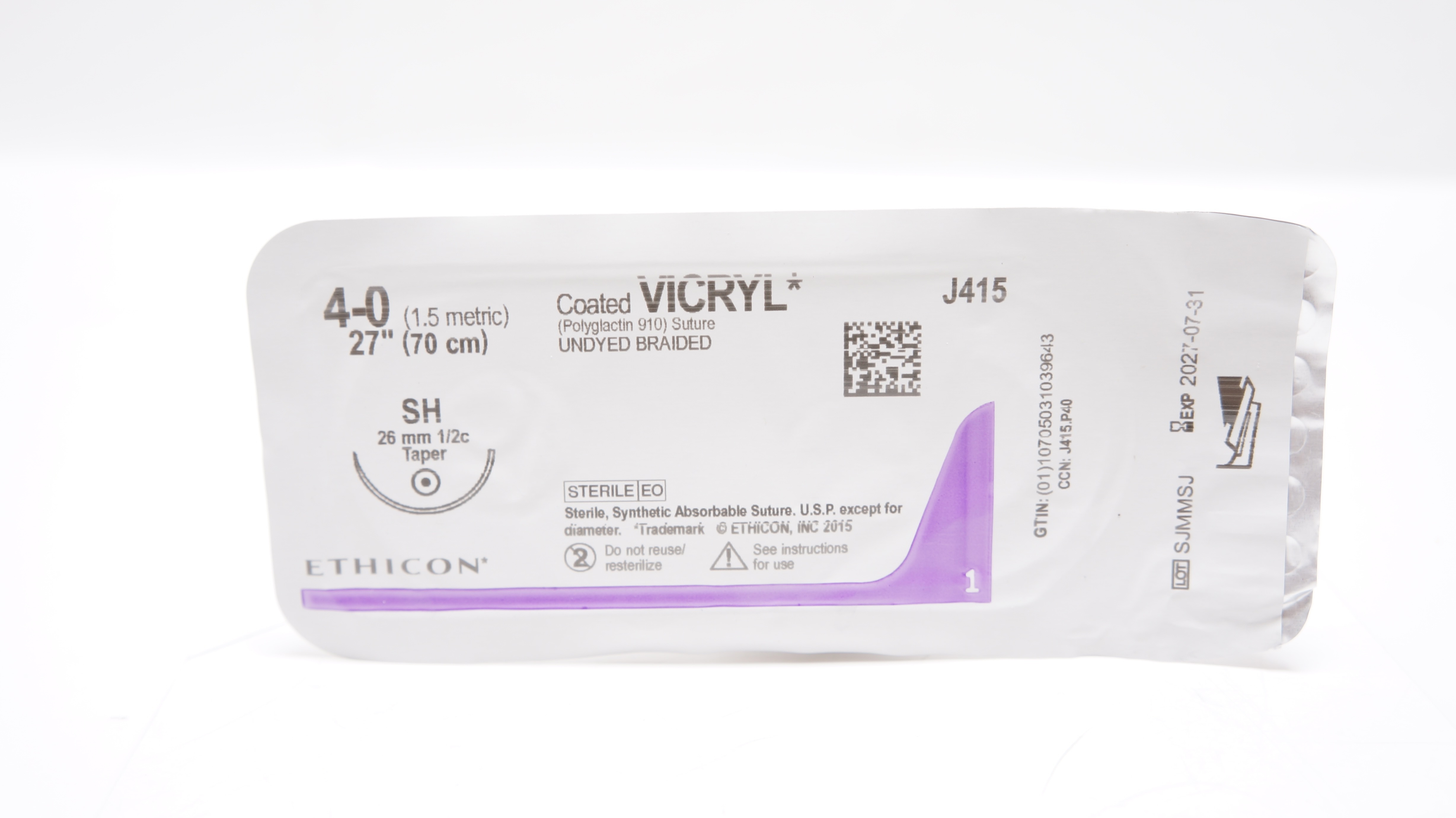 Ethicon J415 4-0 Coated VICRYL SH 26mm 1/2c Taper, 27inch