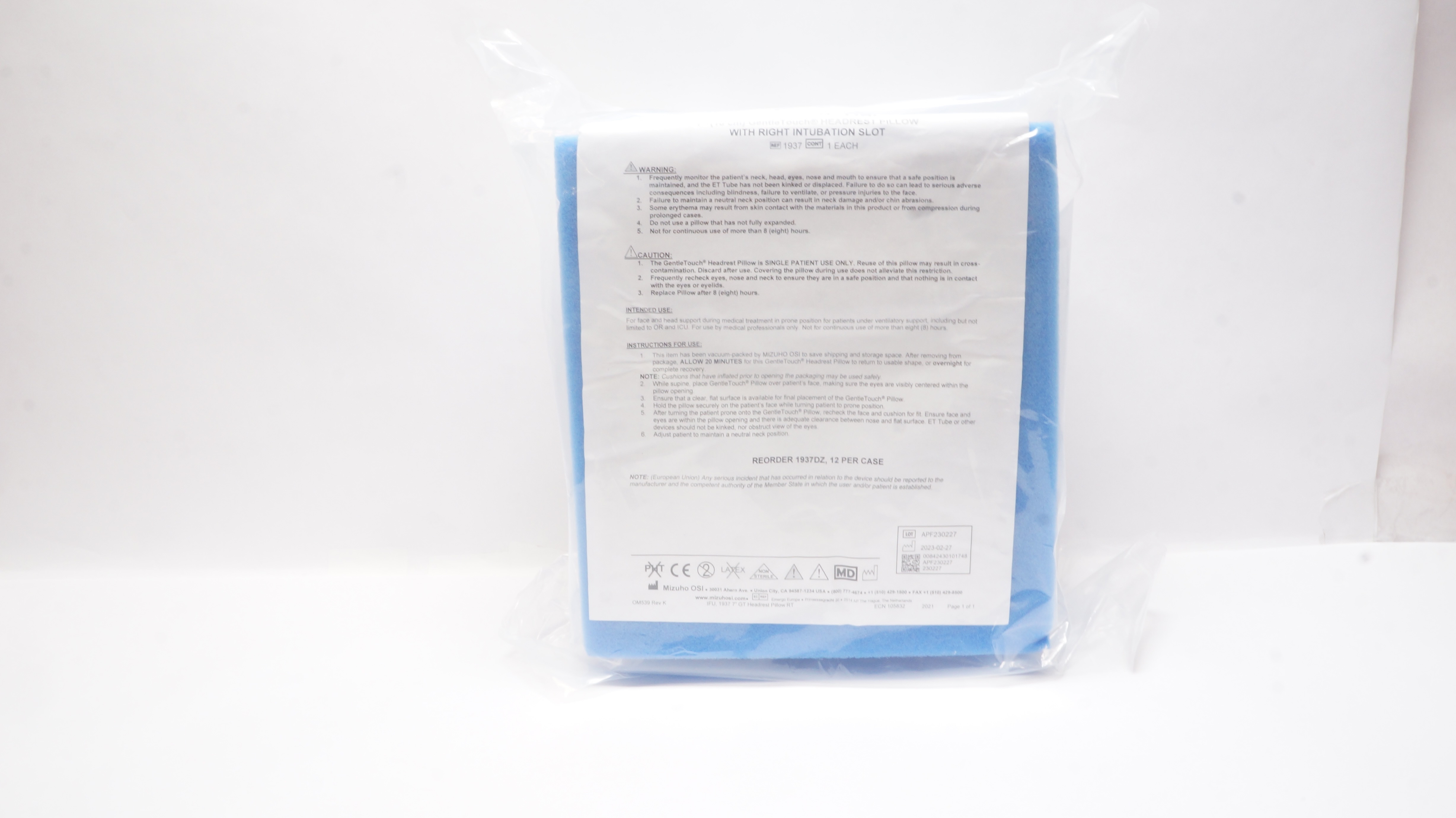 Mizuho OSI 1937 Gentle Touch Headrest Pillow w/ Right Intubation Slot, 7inch