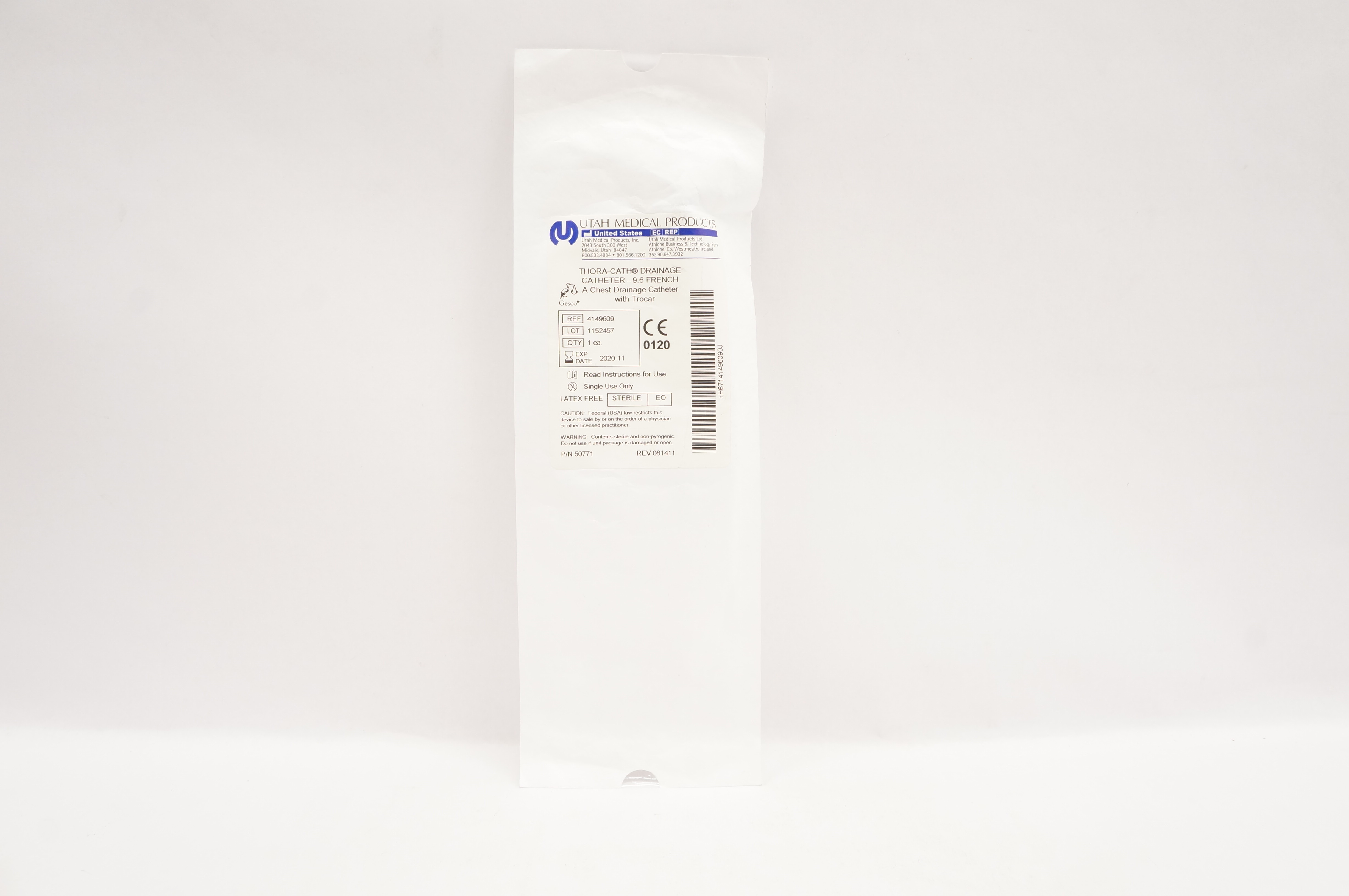 Utah Medical 4149609 Thora-Cath Chest Drainage Cath. w/Trocar, 9.6 Fr (x)