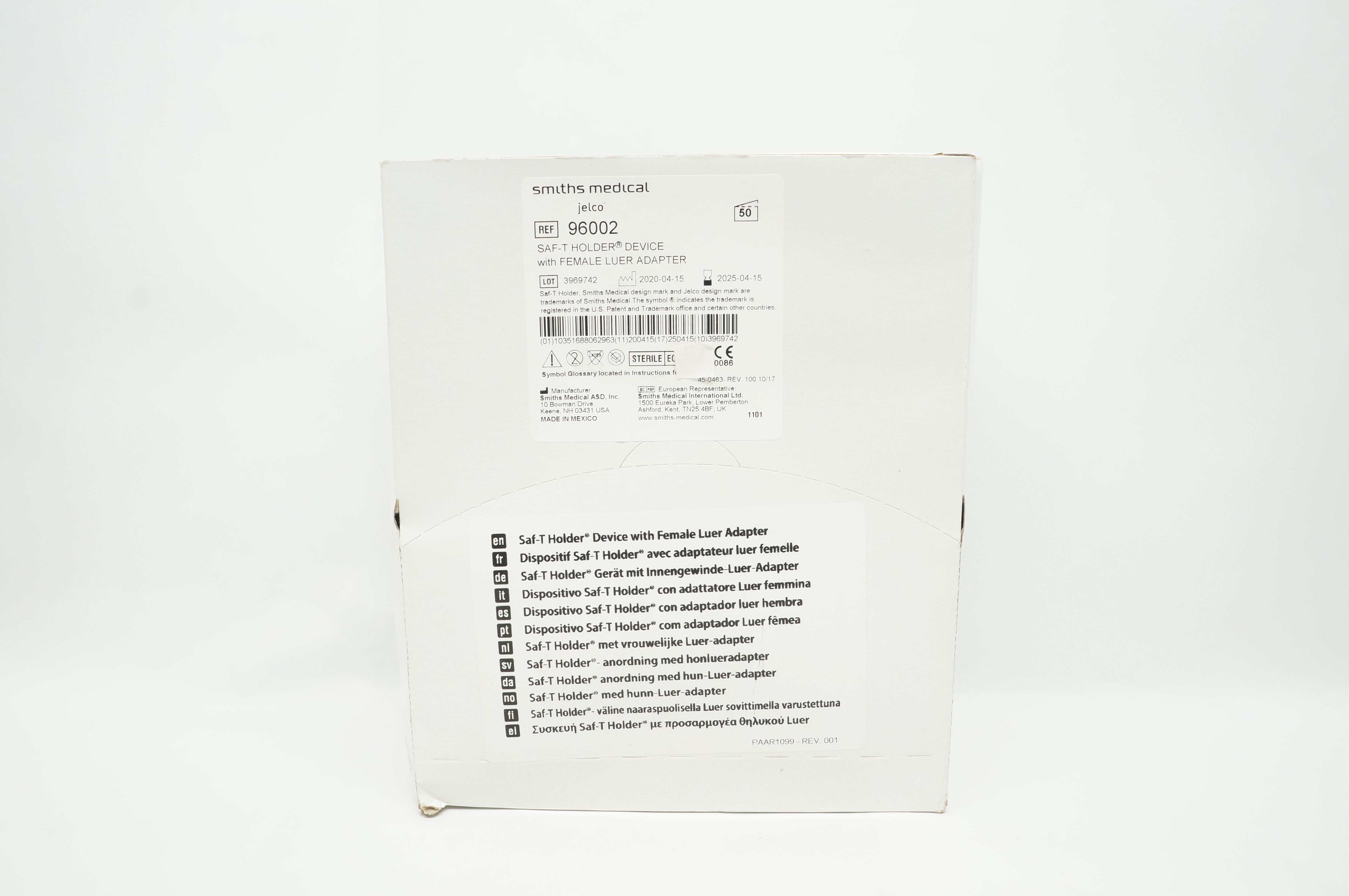 Smiths Medical 96002 Saf-T Holder with Female Luer Adapter - Box of 48