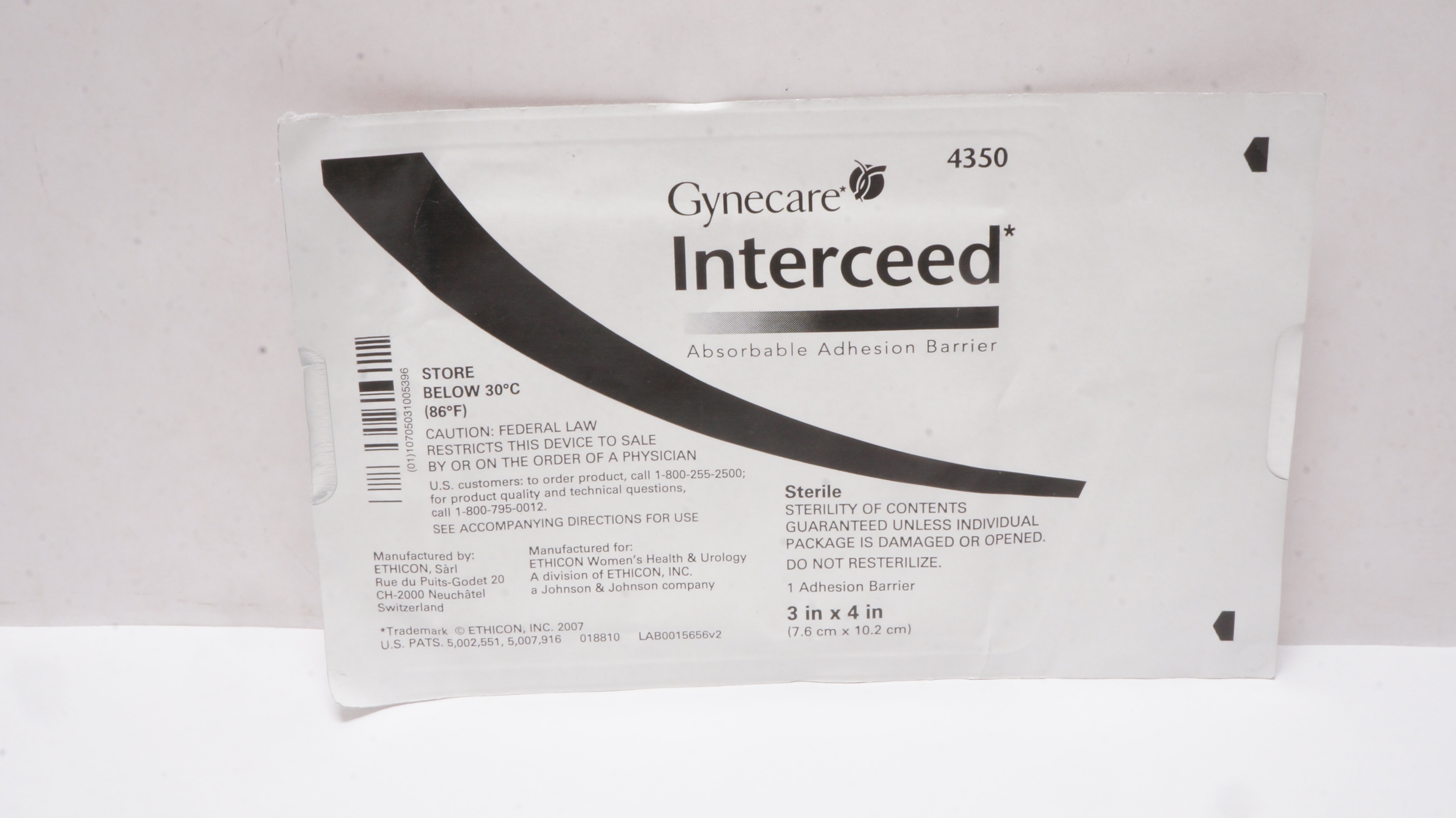 Ethicon 4350 Gynecare Interceed Absorbable Adhesive Barrier 3inch x 4inch (x)