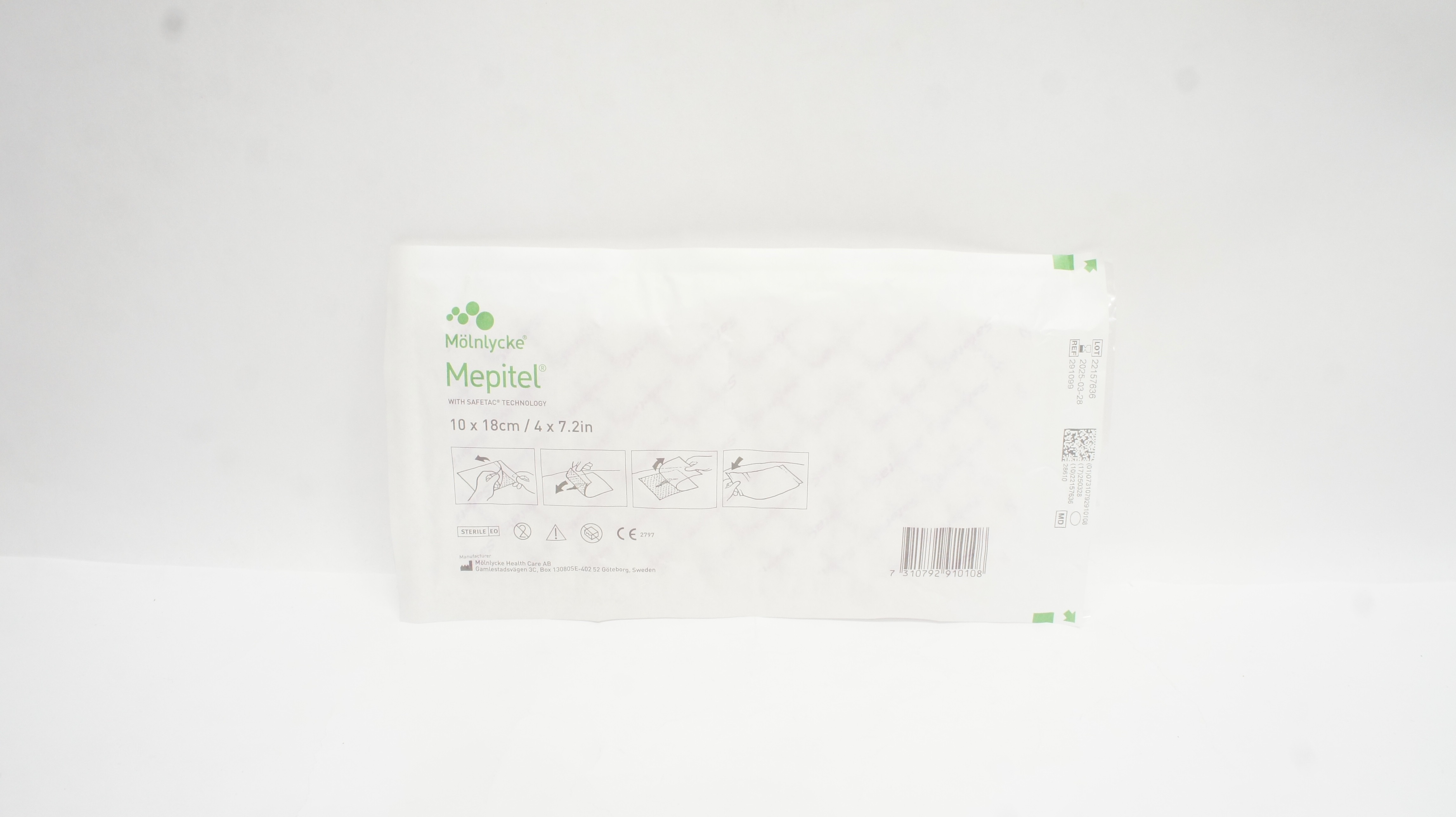 Molnlycke 291099 Mepitel Non-Adherent Soft Silicone Dressing 4inch x 7.2inch
