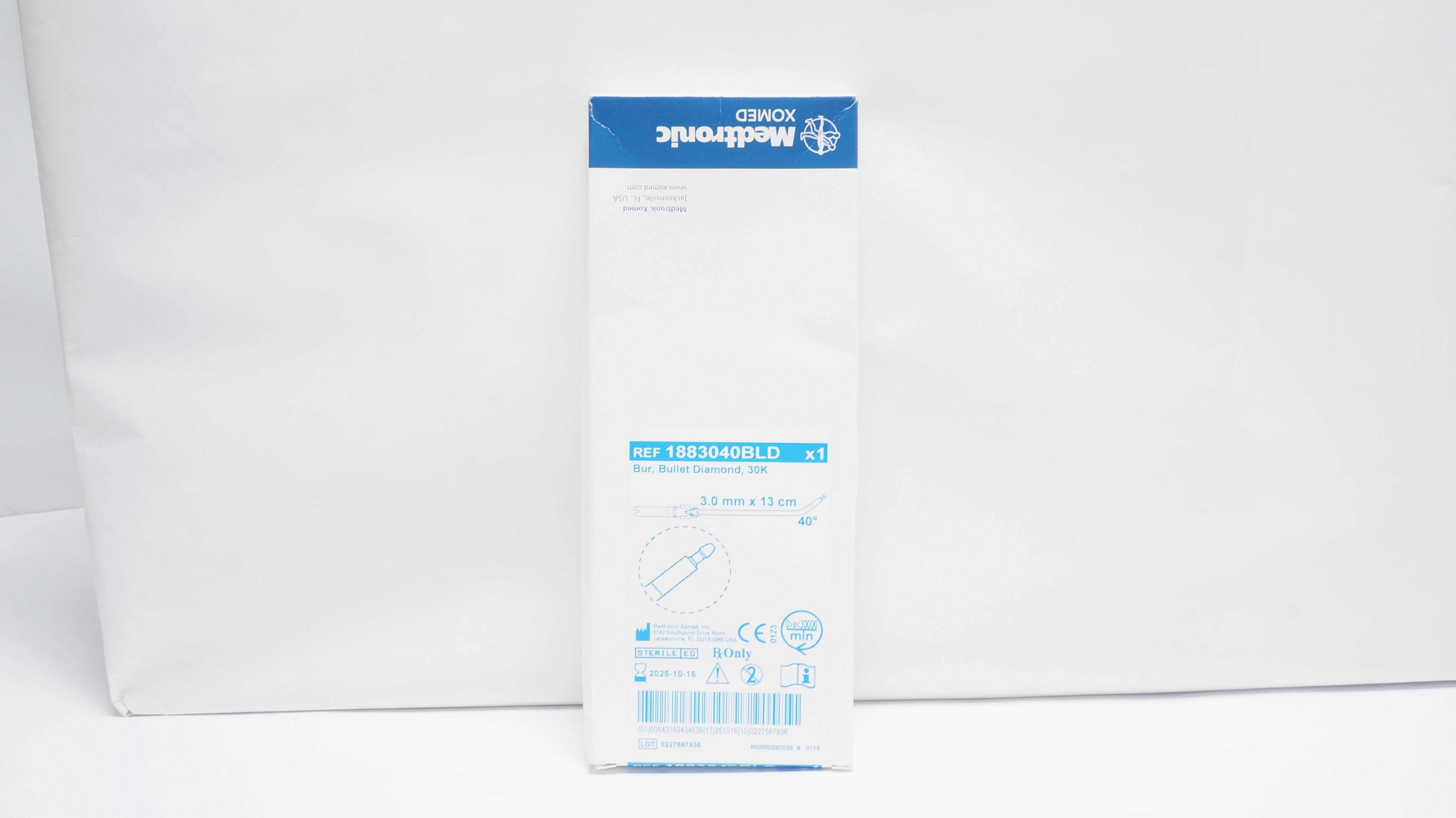 Medtronic 1883040BLD Bur, Bullet Diamond, 30K, 3.0mm x 13cm, 40° (x)