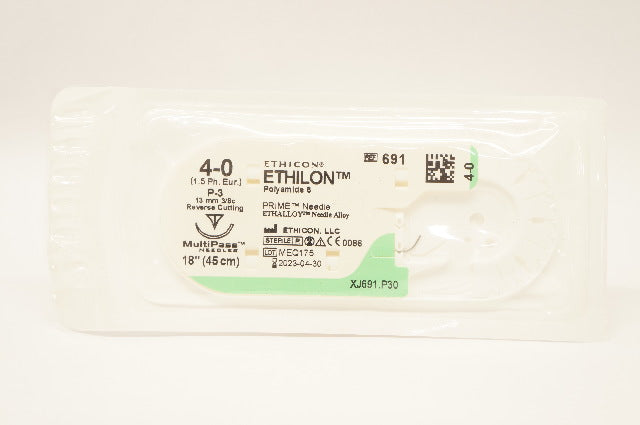 Ethicon 691 4-0 ETHILON, Polyamide 6, P-3, 13mm 3/8c Reverse Cutting, 18inch