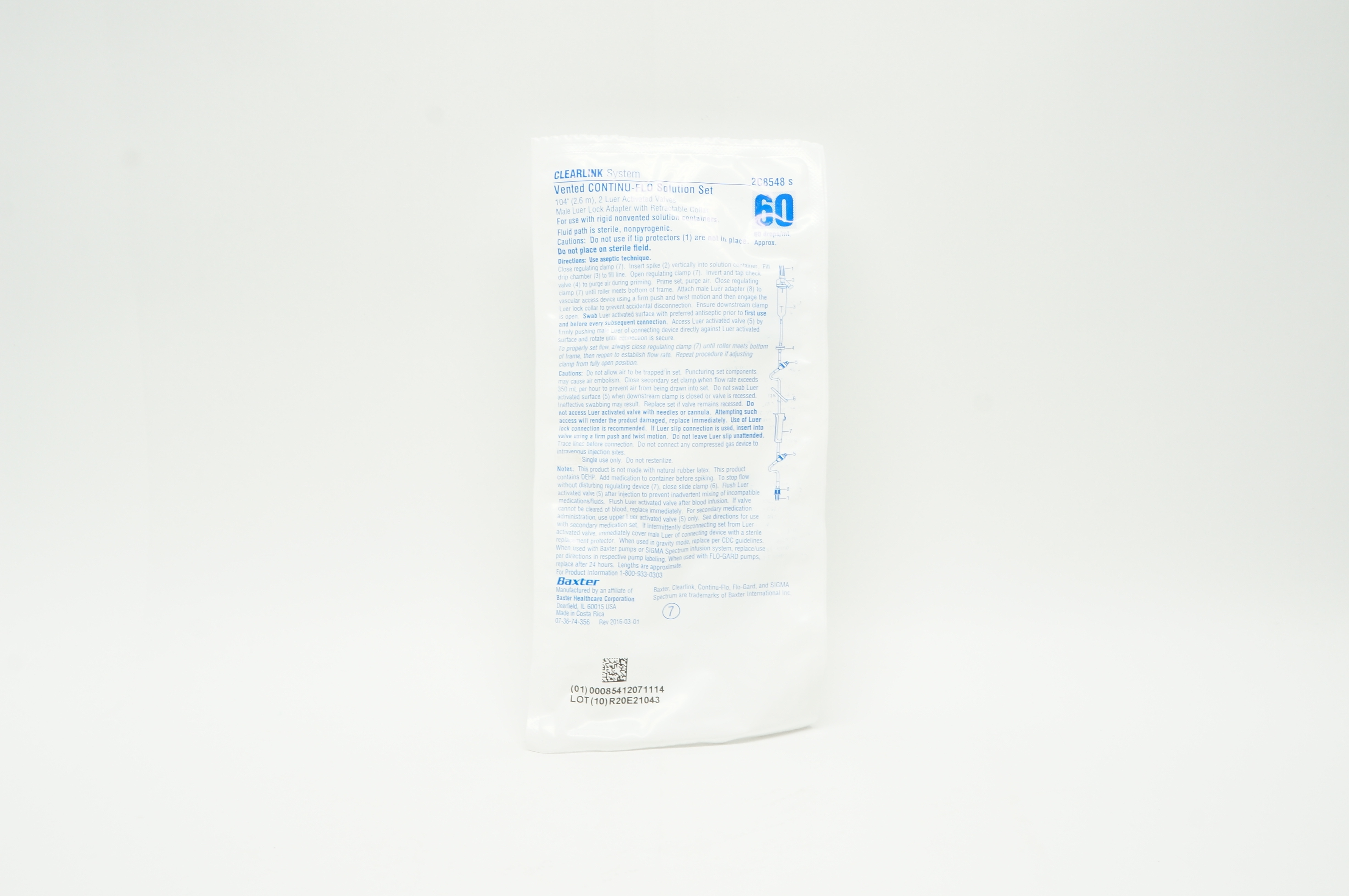 Baxter 2C8548 Clearlink System Vented Continu-Flo Solution Set 104inch 60 drops/ml