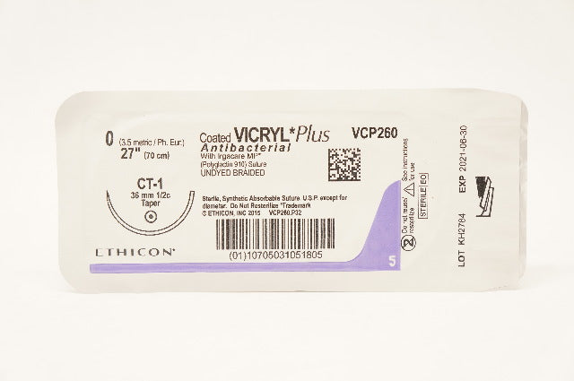 Ethicon VCP260 0 VICRYL Plus Antibacterial, CT-1, 36mm 1/2c, 27inch (x)