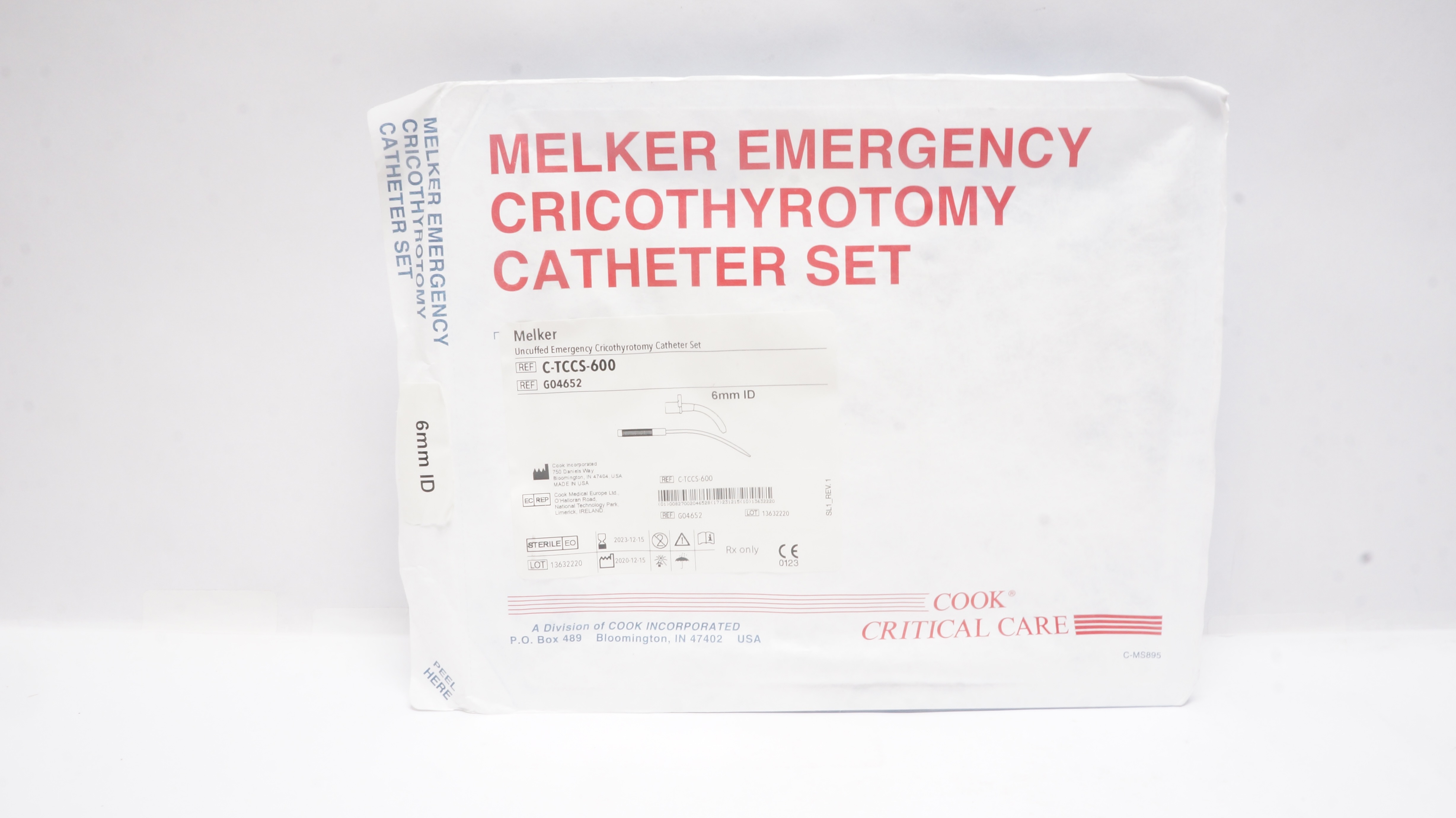 Cook Medical G04652 Melker Uncuffed Emergency Cricothyrotomy Cath. Set 6mm