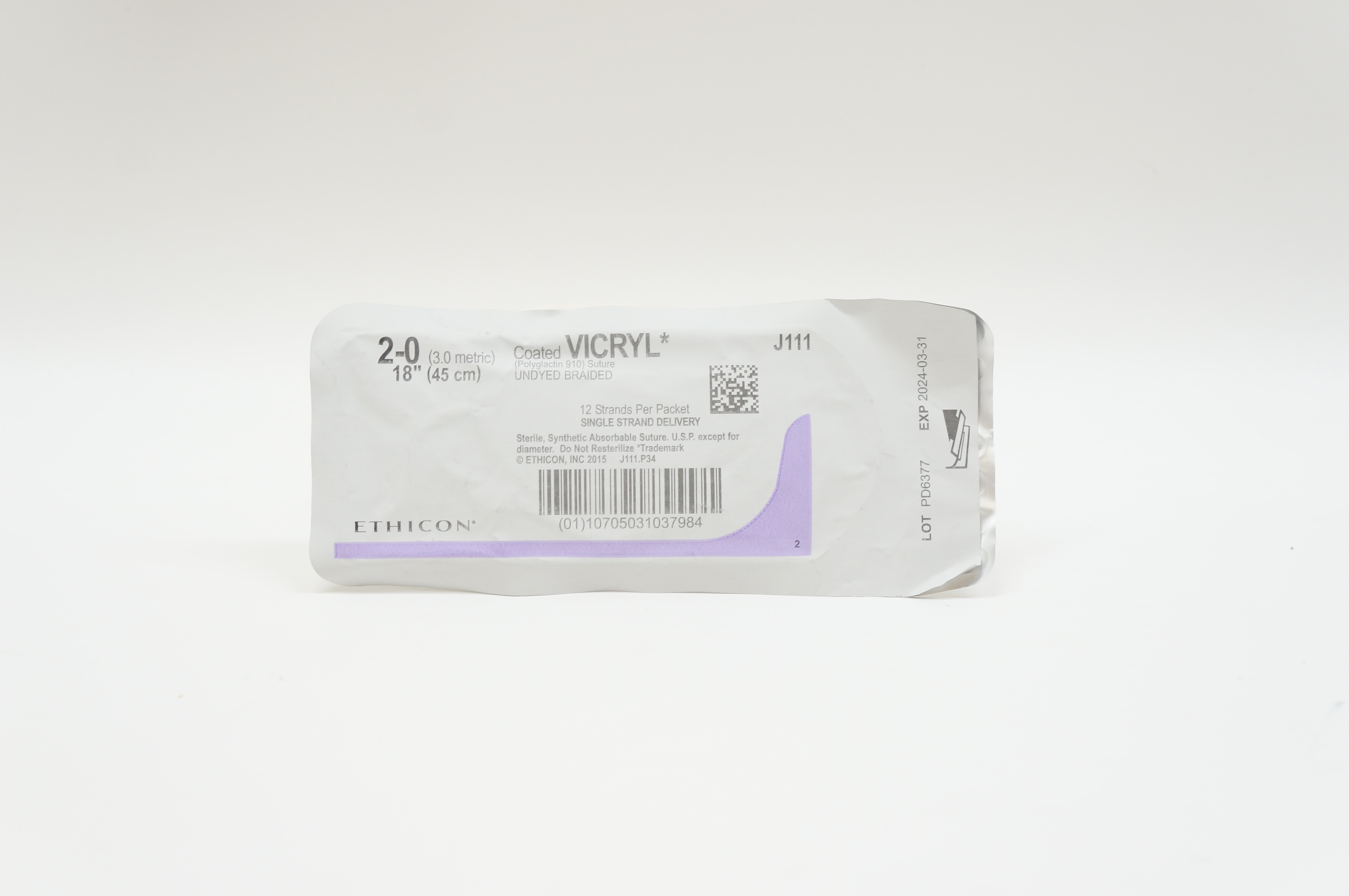 Ethicon J111 2-0 VICRYL, Undyed Braided, 18inch