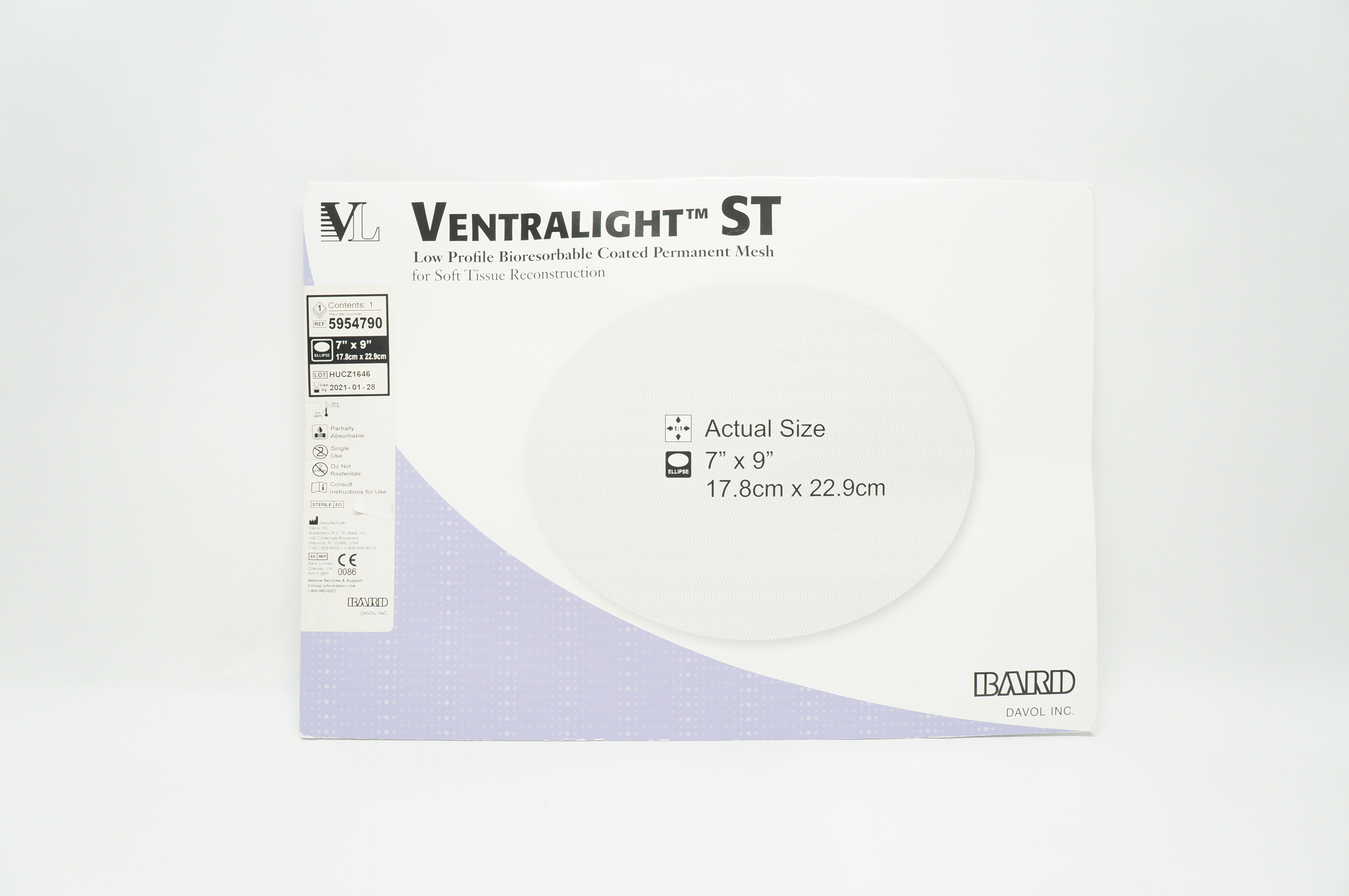 Bard 5954790 Ventralight ST Low Profile Coated Permanent Mesh 7inch x 9inch (x)