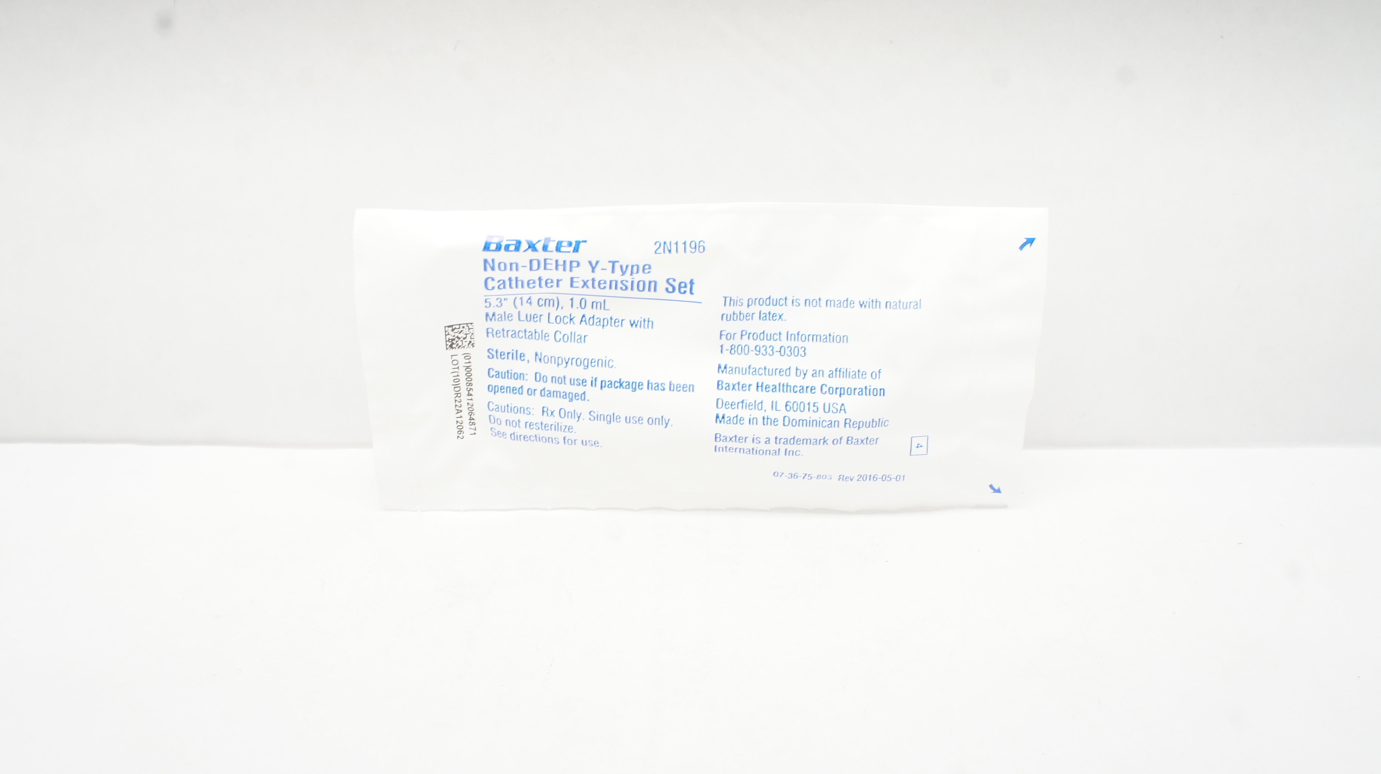 Baxter 2N1196 Non-DEHP Y-Type Cath. Extension Set 5.3inch x 1.0mL