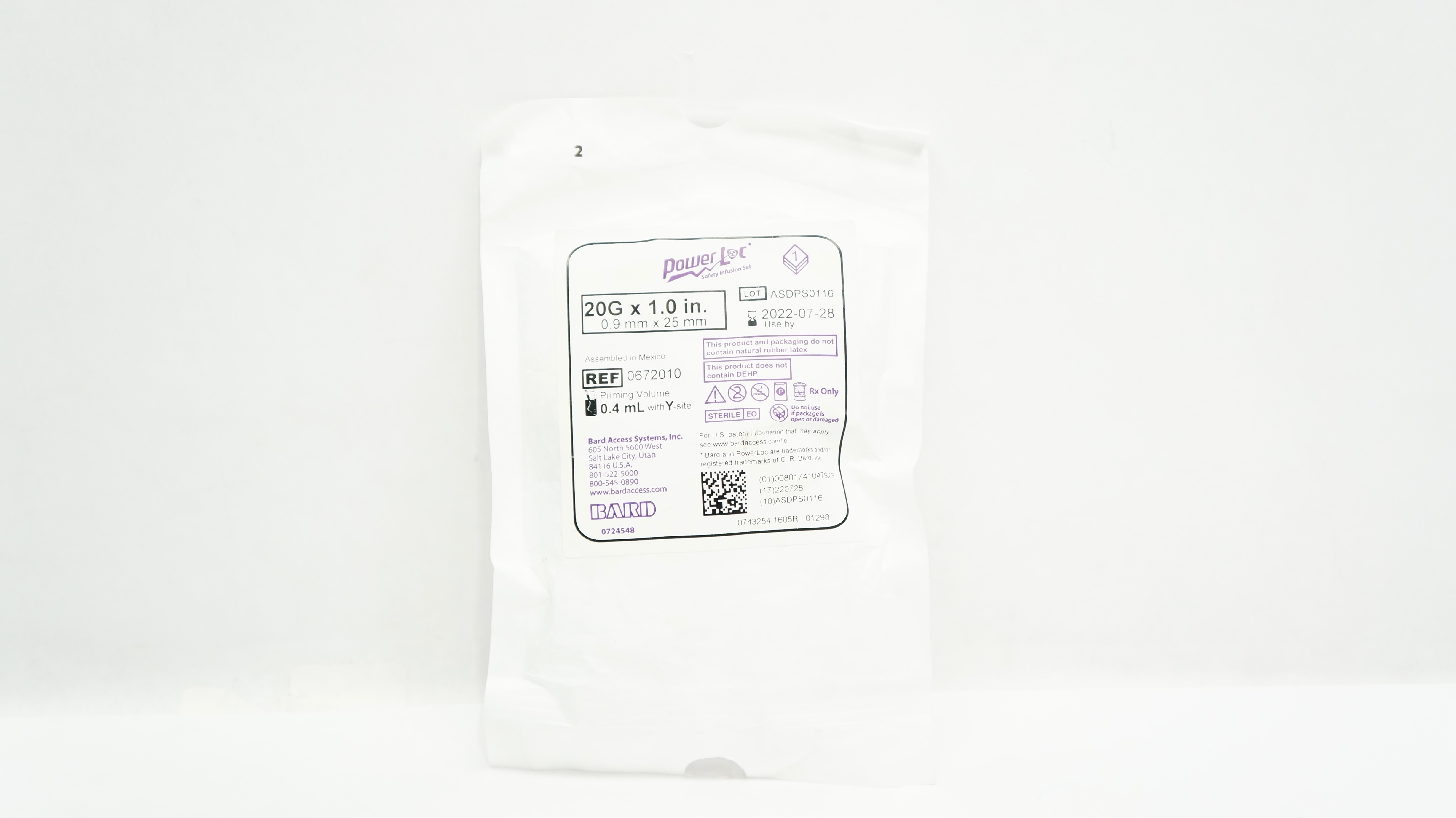 Bard 0672010 Power Loc Safety Infusion Set 20G x 1inch 0.4mL with Y-site (x)
