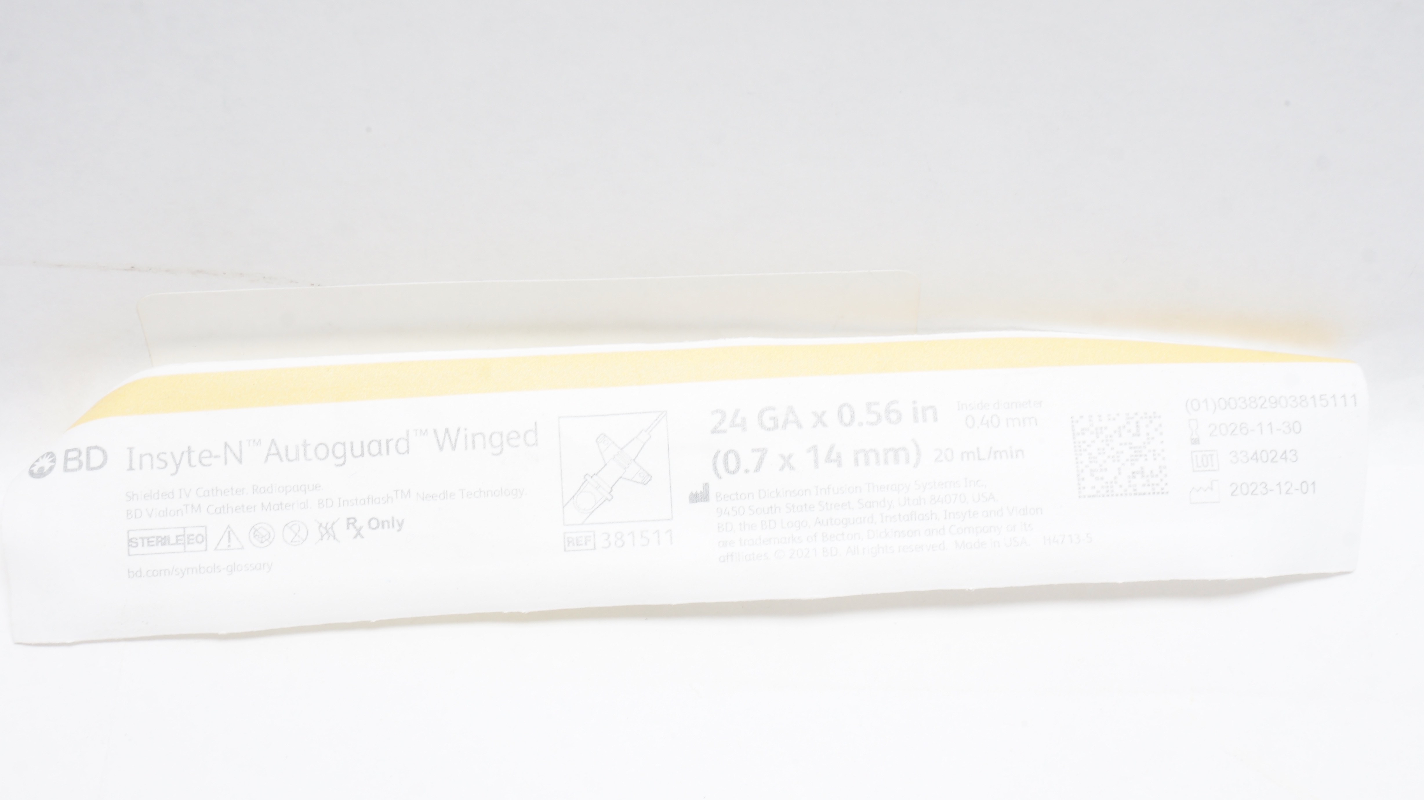 BD 381511 Insyte-N Autoguard Shielded I.V. Cath. Winged 24Ga x 0.56 inch (x)