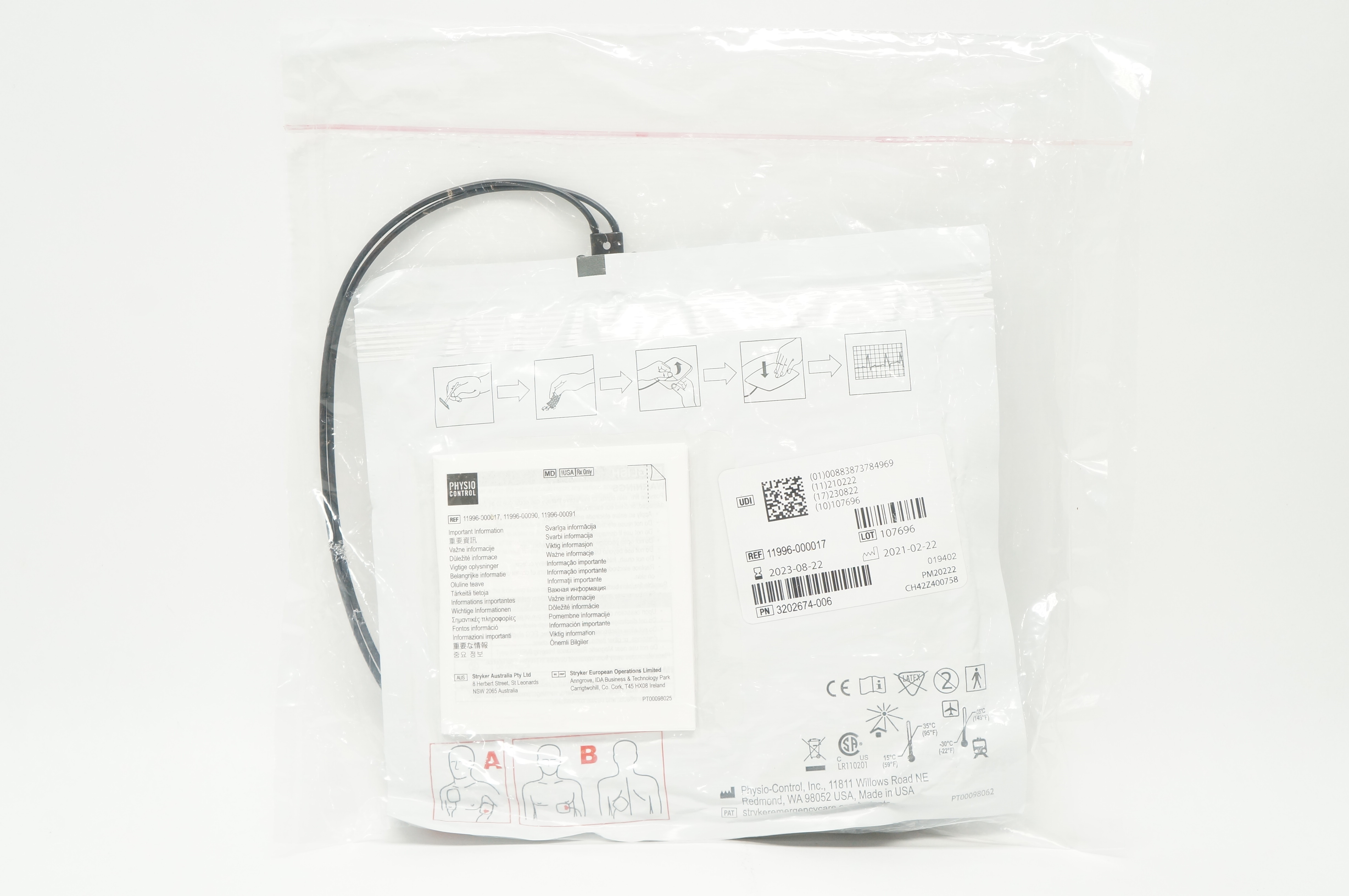 Physio Control 11996-000017 Quick-Combo ECG Electrodes W/Preconnect System Adult