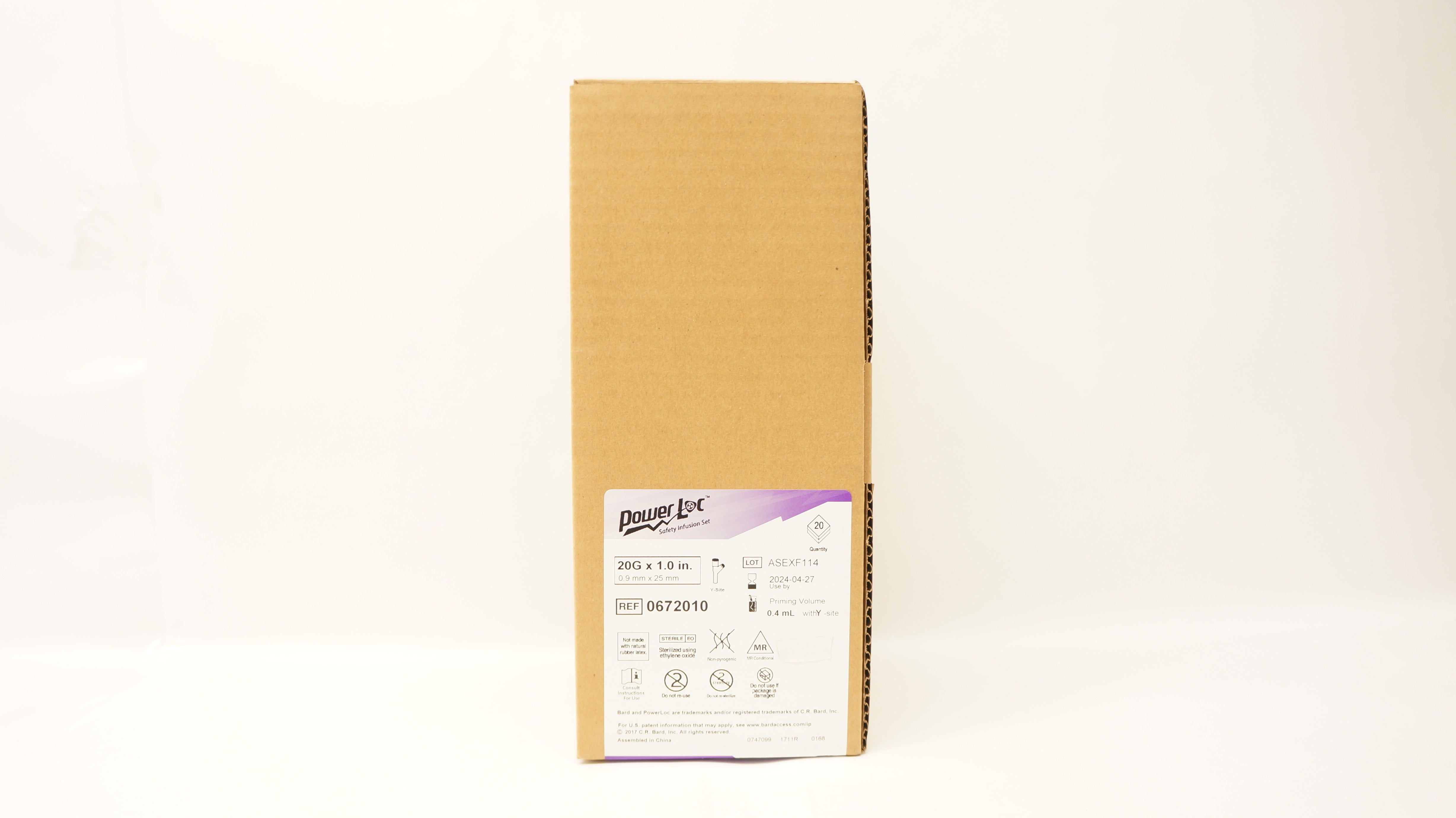 Bard 0672010 Power Loc Safety Infusion Set 20G x 1.0inch - Box of 20