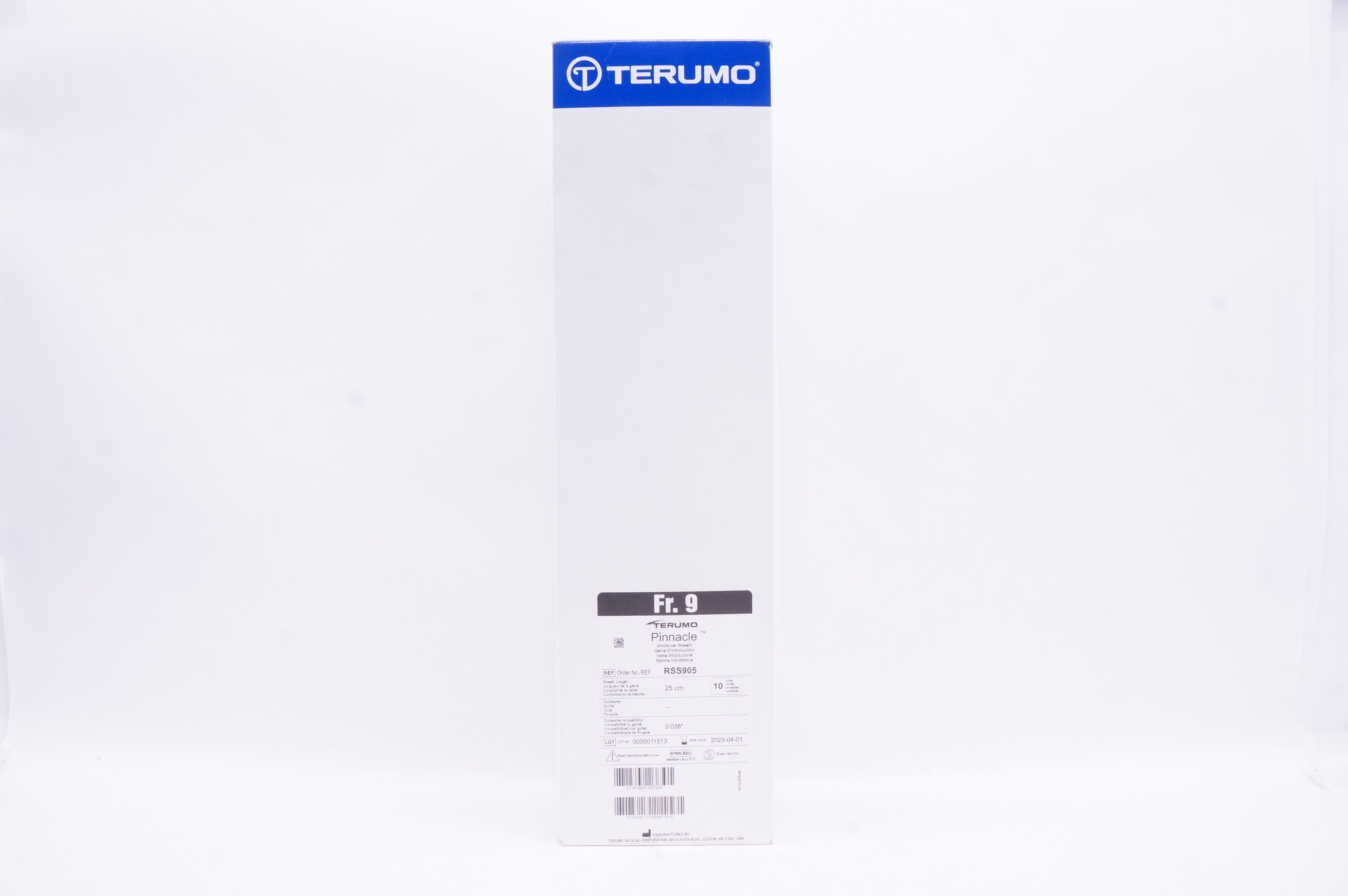 Terumo RSS905 Pinnacle Introducer Sheath 9Fr. x 25cm - Box of 10
