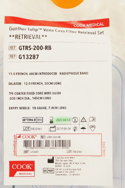 Cook Medical G13287 Gunther Tulip Vena Cava Filter Retrieval Set 11Fr x 60cm (x)