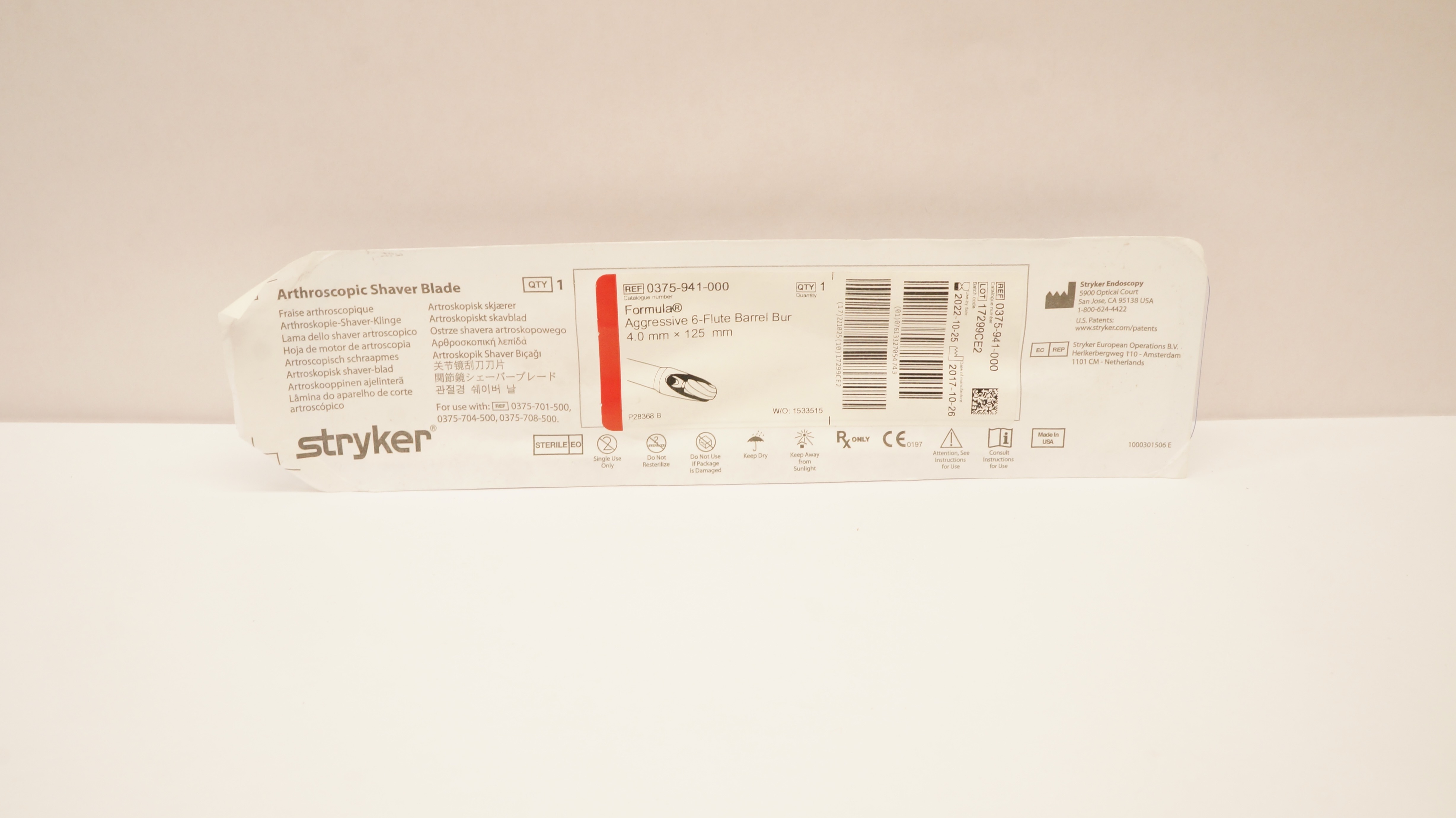 Stryker 0375-941-000 Formula Aggressive 6-Flute Barrel But 4.0mm x 125mm (x)