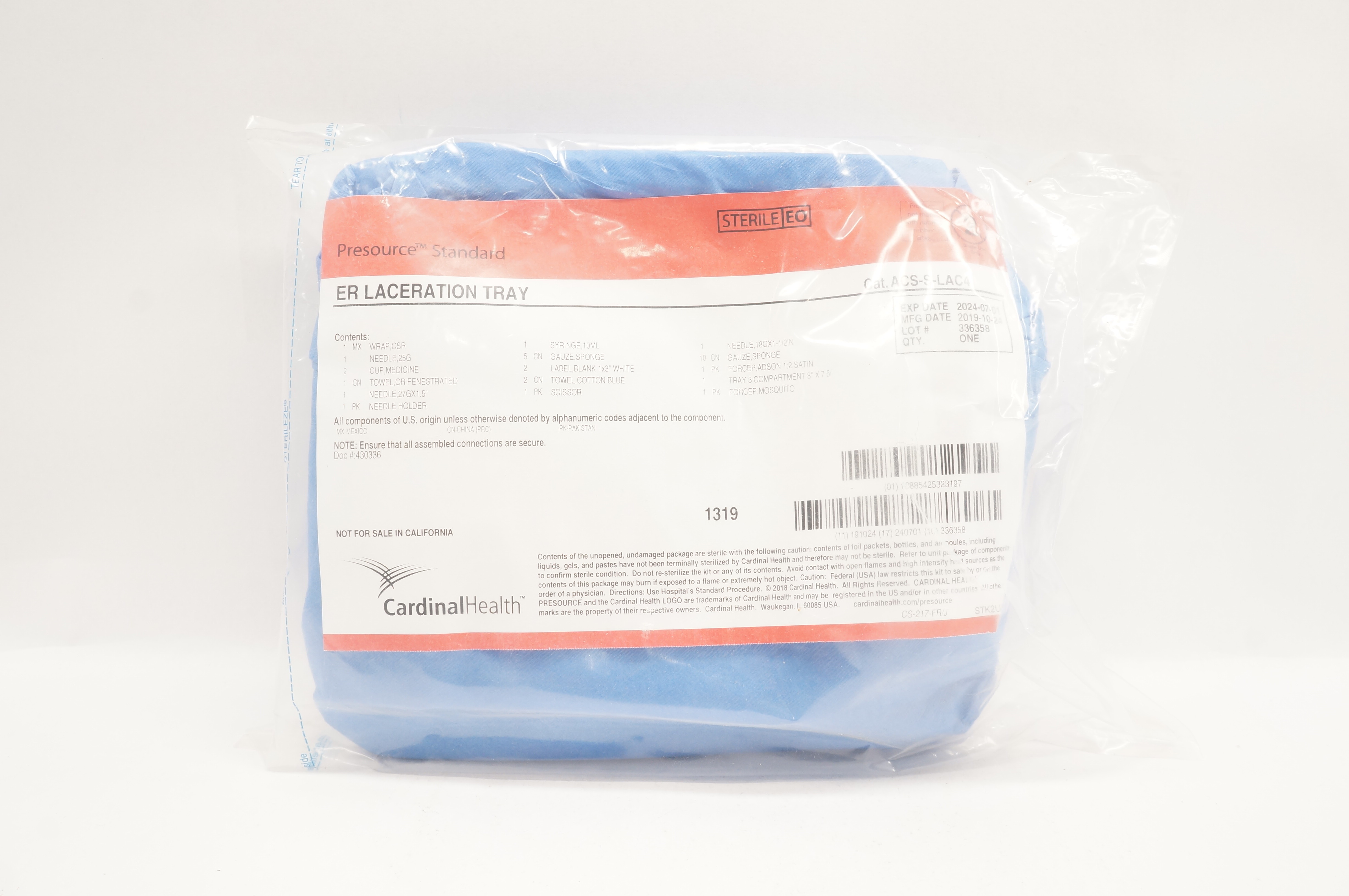 Cardinal Health ACS-S-LAC4 3583 Presource Standard EL Laceration Tray