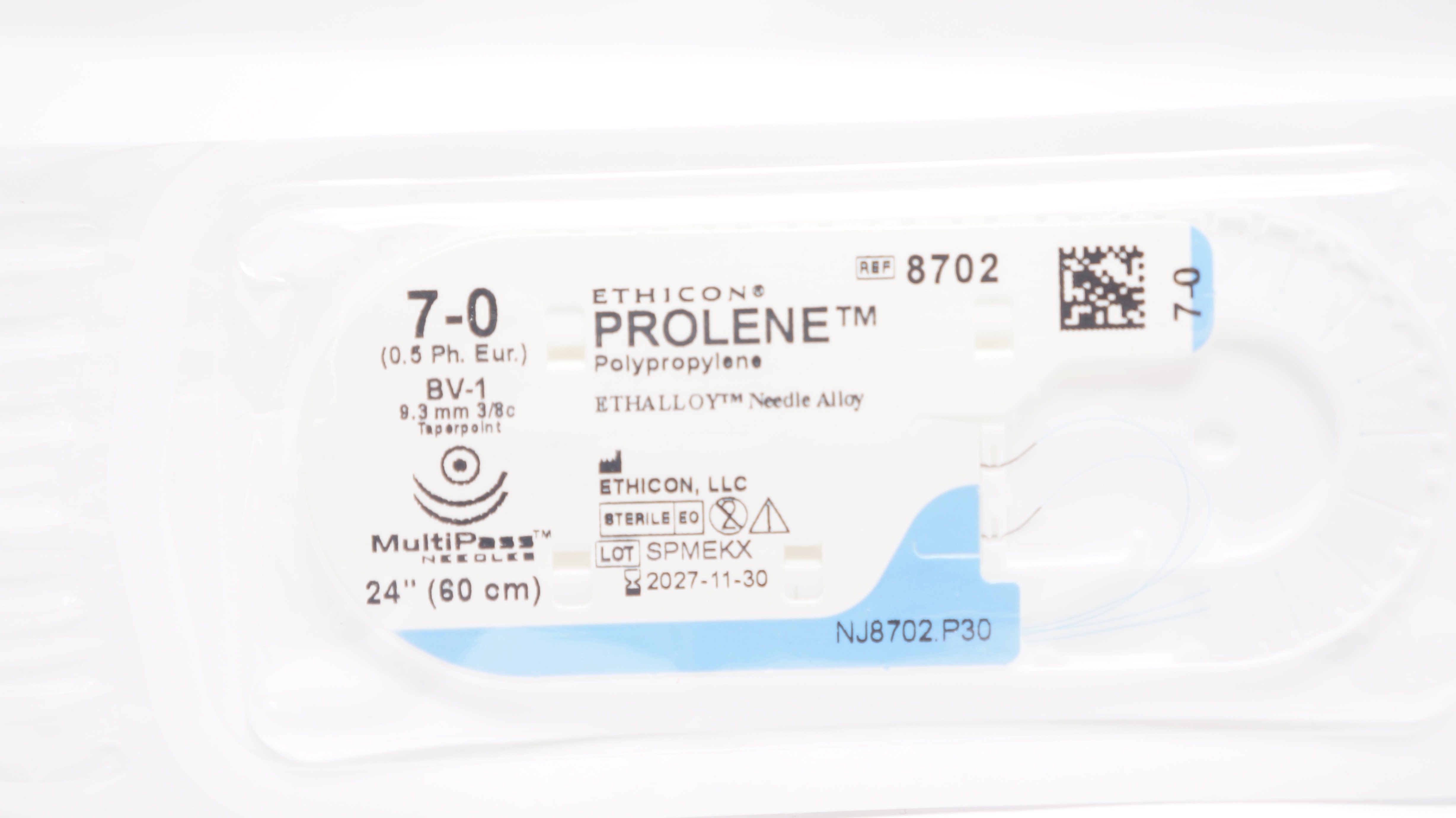 Ethicon 8702 7-0 PROLENE Polypropylene Stre BV-1 9.3mm 3/8c