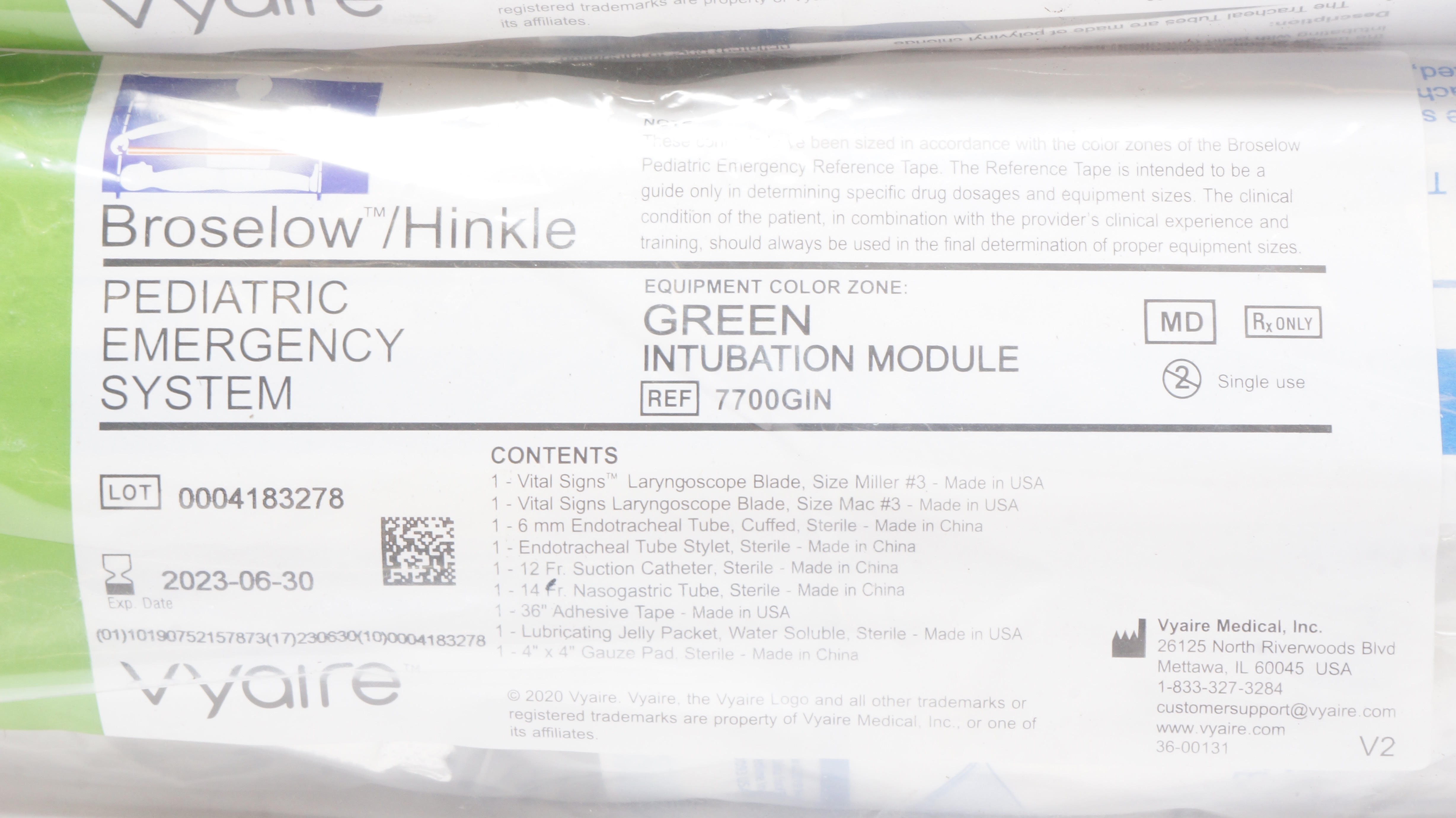Viyare 7700GIN Broselow/Hinkle Pediatric Emergency System Intubation Module (x)