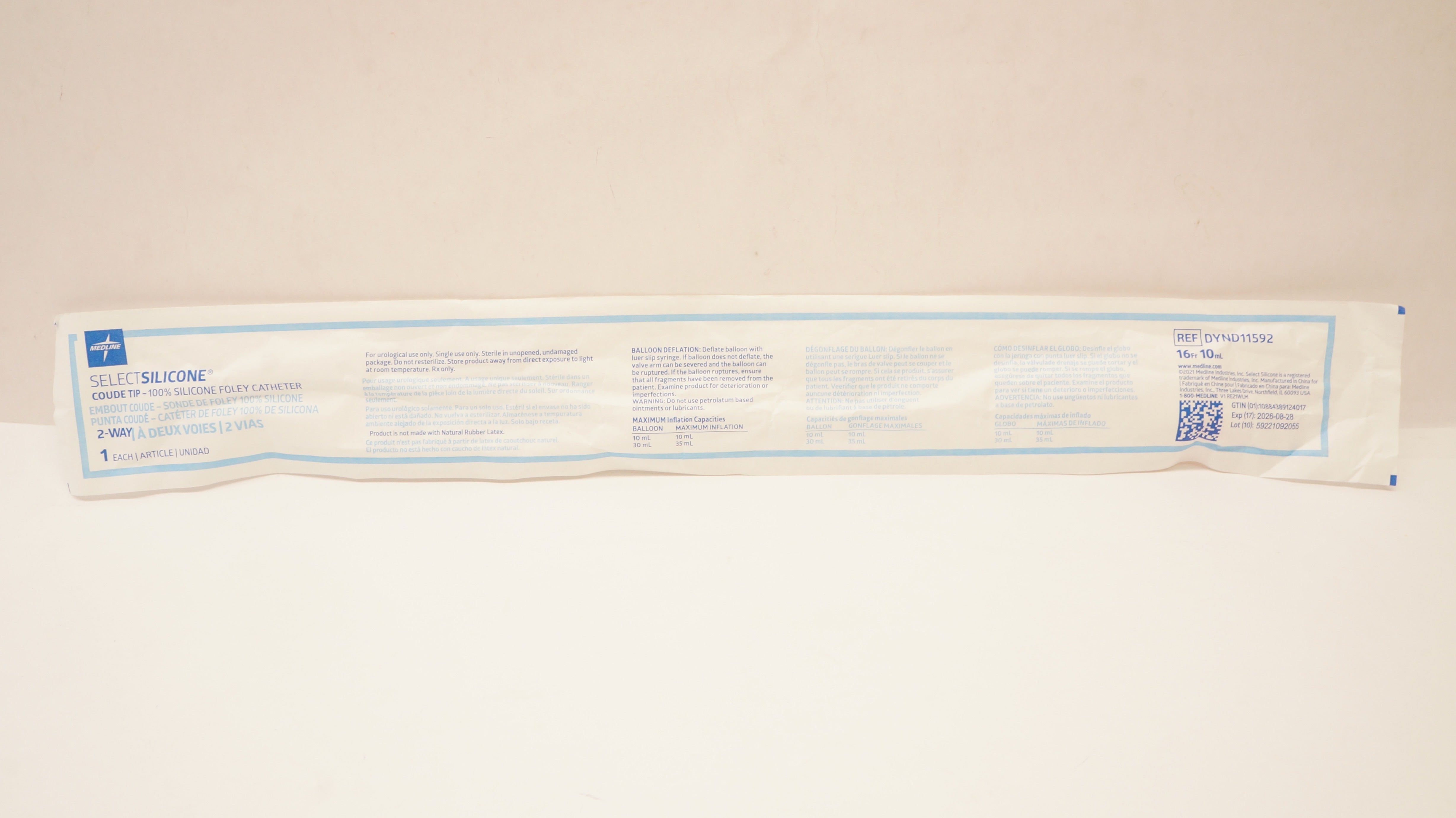 Medline DYND11592 Select Silicone Coude Tip-100% Foley Cath. 2-Way 16Fr. x 10ml