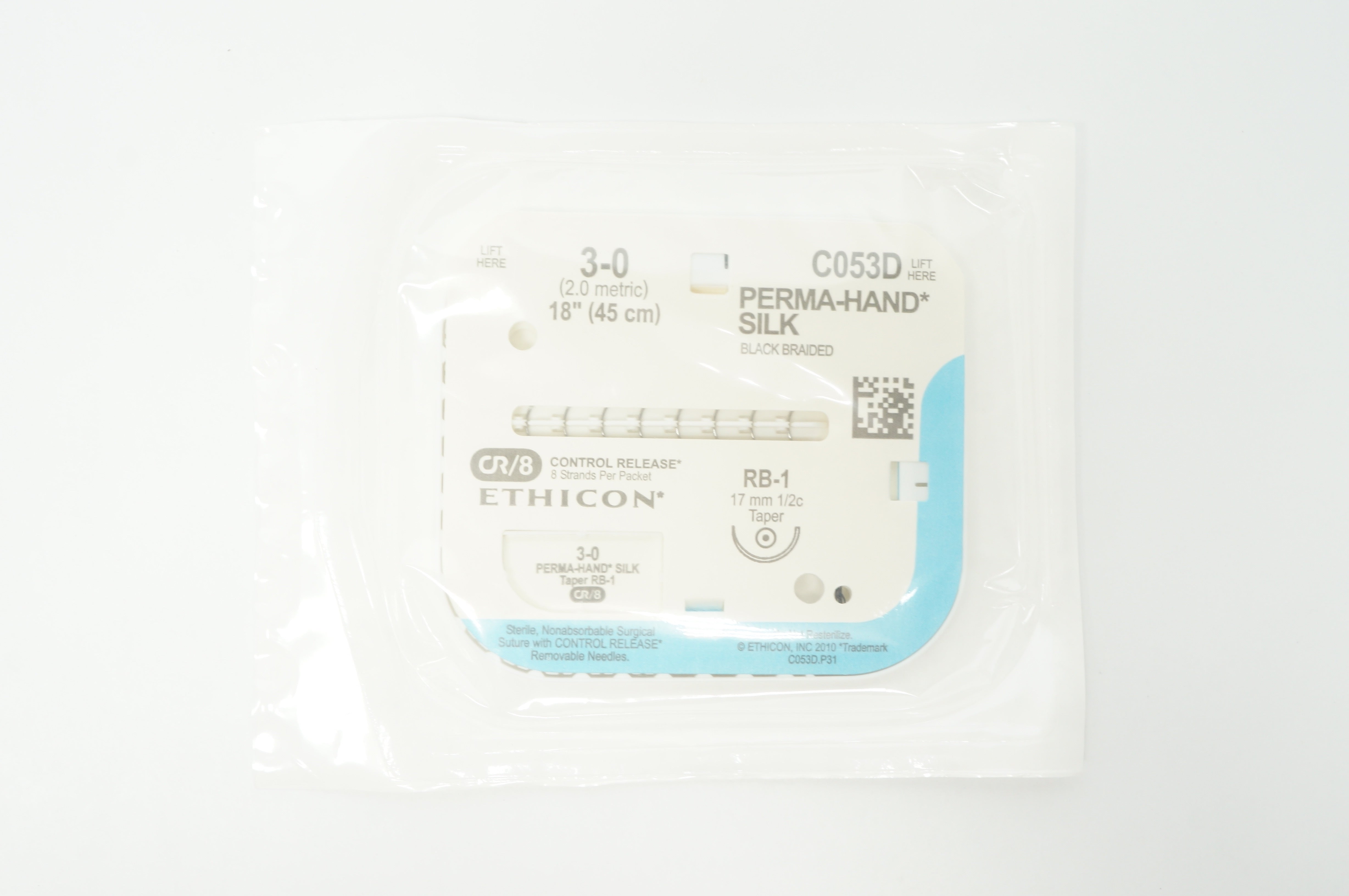 Ethicon C053D 3-0 PERMA-HAND SILK, RB-1, 17mm 1/2c Taper, 18inch