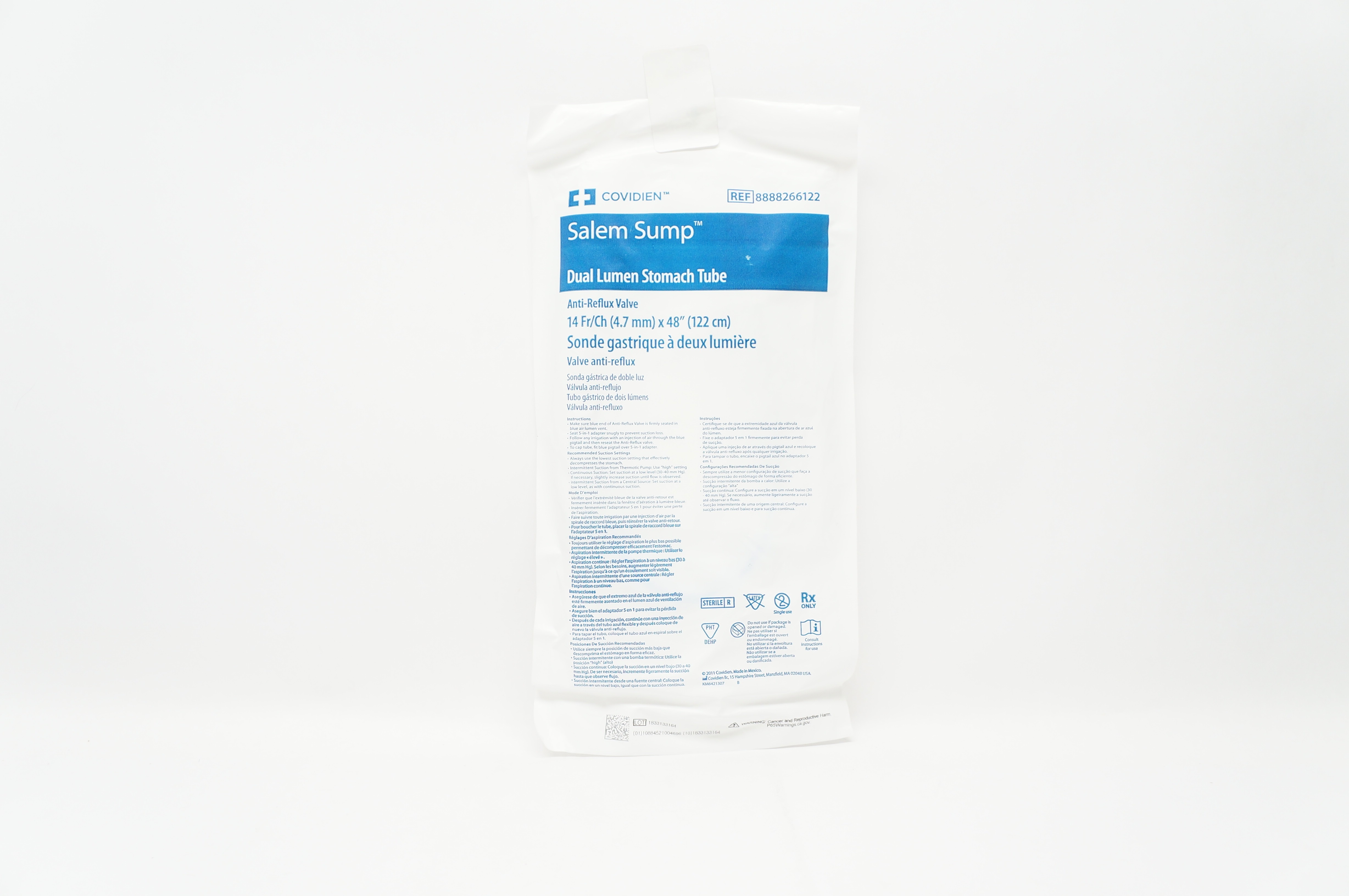 Covidien 8888266122 Salem Sump Dual Lumen Stomach Tube 14Fr/Ch x 48 inch