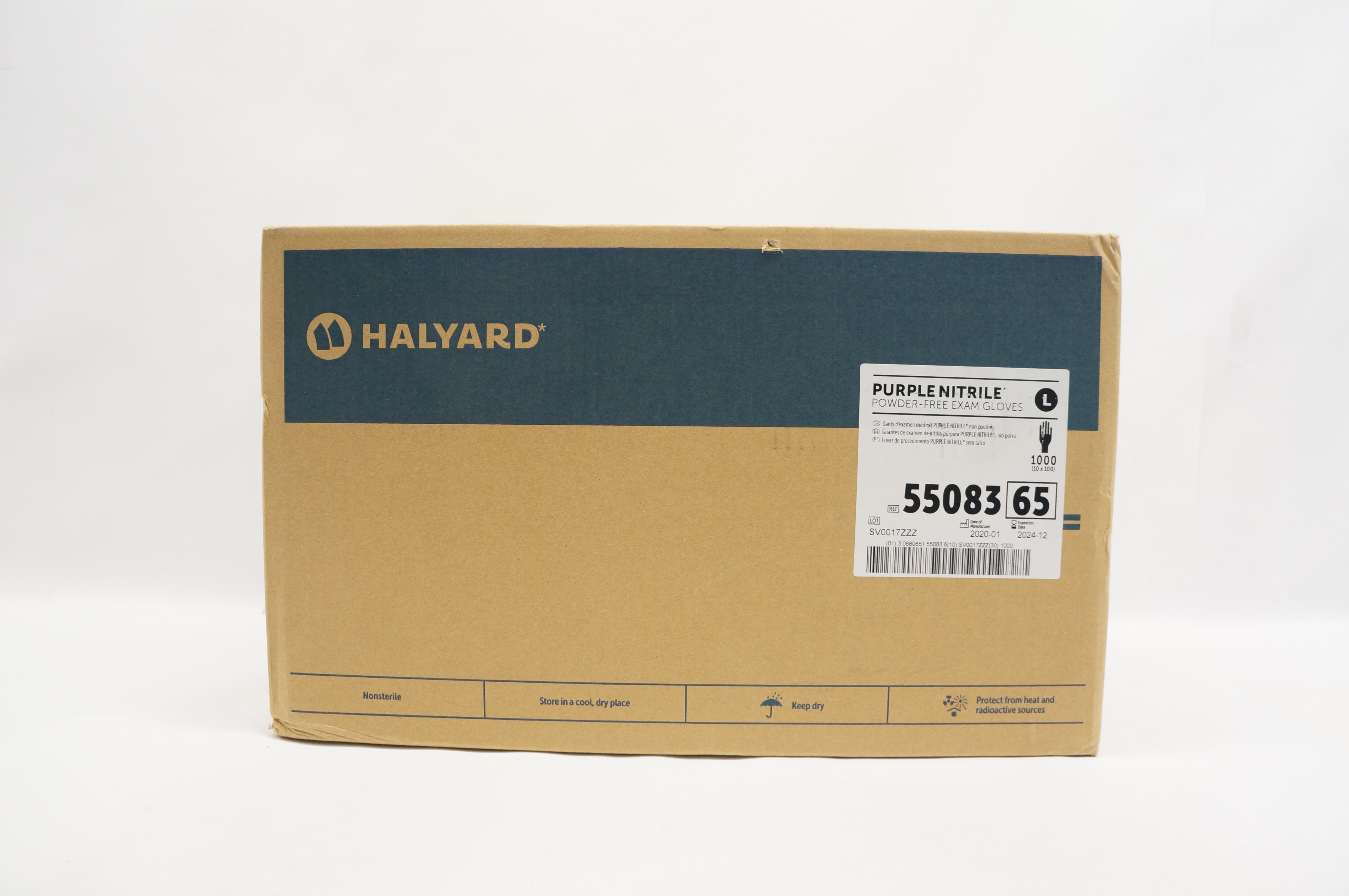 Halyard 55083 Purple Nitrile Powder-Free Exam Gloves L - Box of 1000