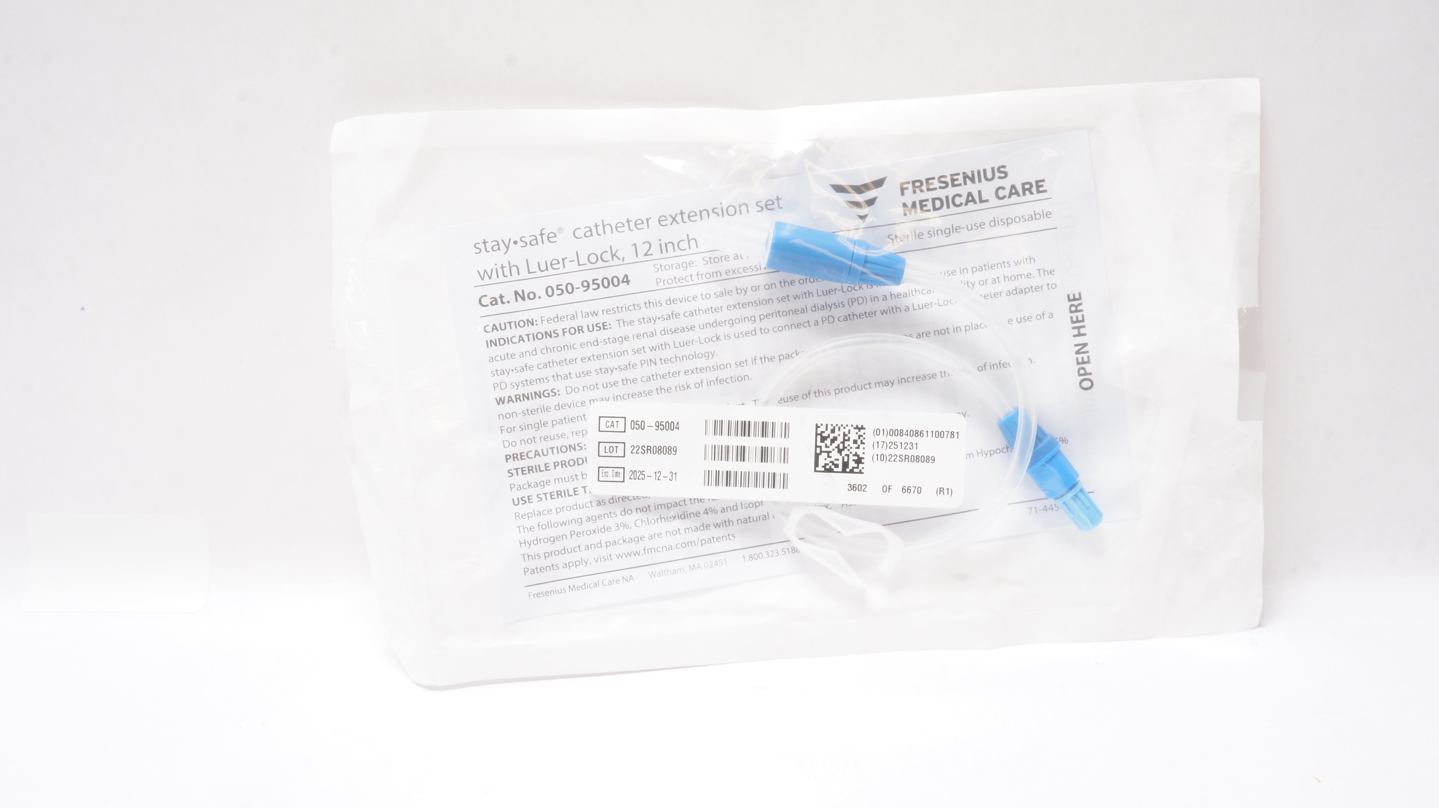 Fresenius Medical 050-95004 StaySafe Extension Set with Luer-Lock, 12 inch