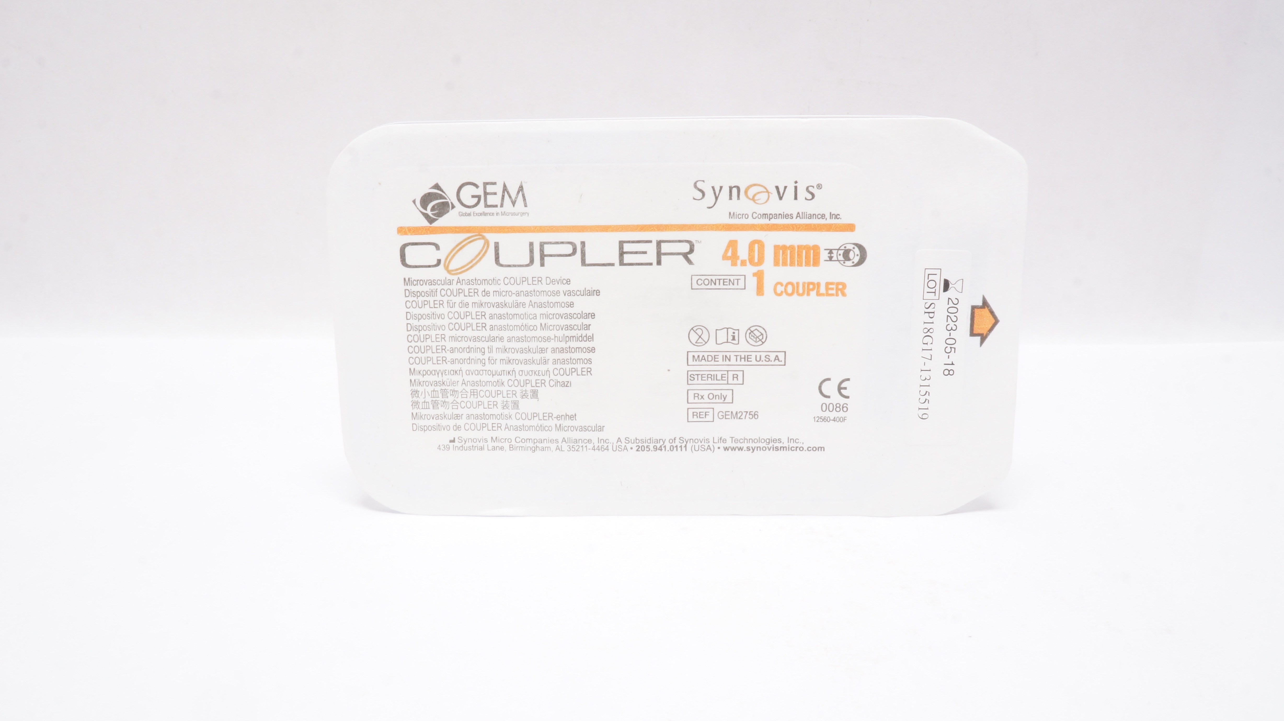Synovis GEM2756 GEM Microvascular Anastomotic Coupler Device 4.0mm (x)