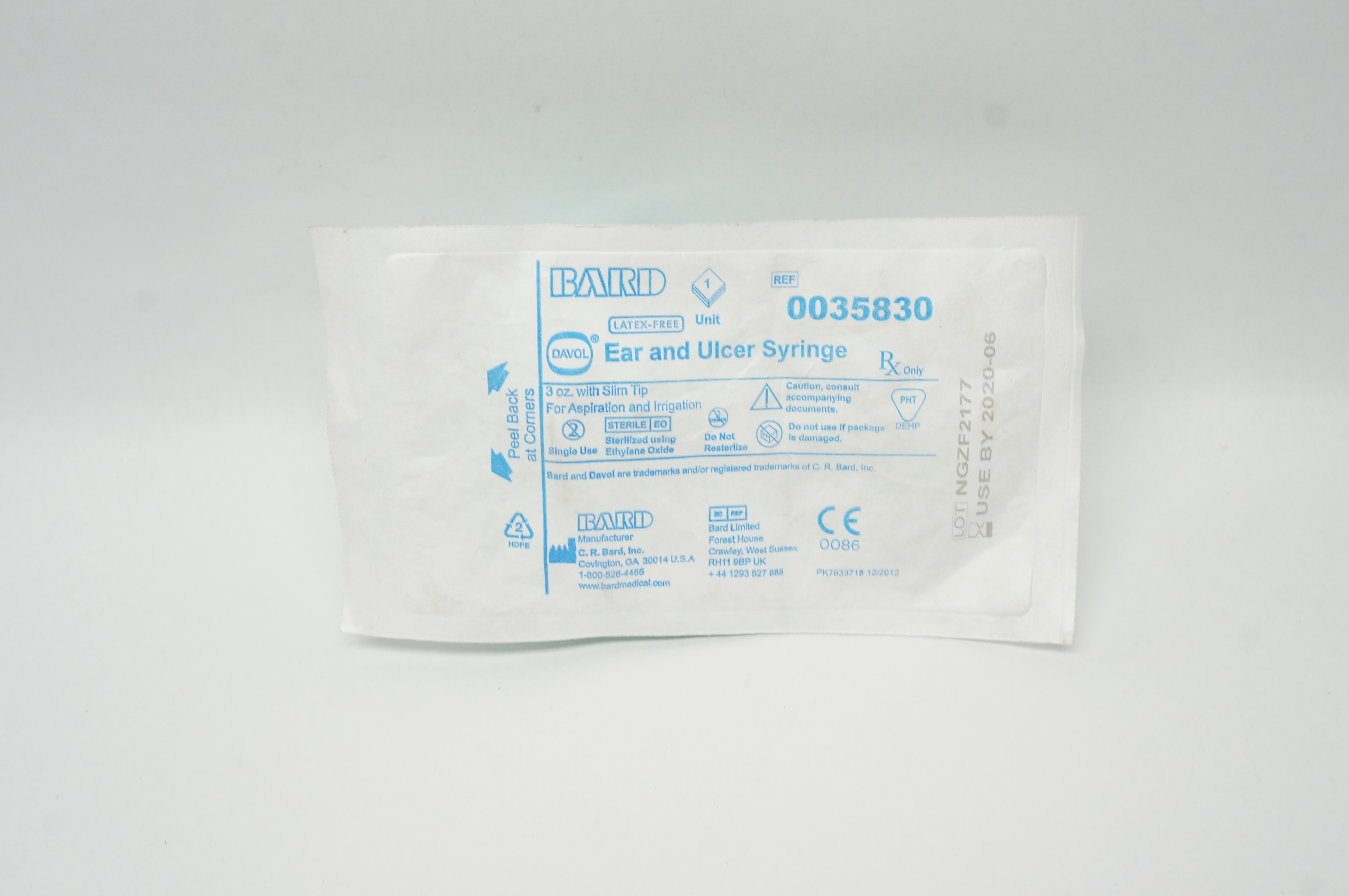 Bard 0035830 Davol Ear and Ulcer Syringe 3oz. with Slim Tip For Aspiration (x)