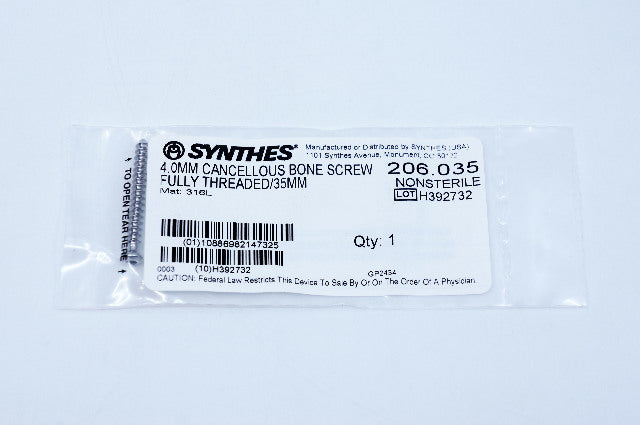 Synthes 206.035 4.0mm Cancellous Bone Screw Fully Threaded 35mm